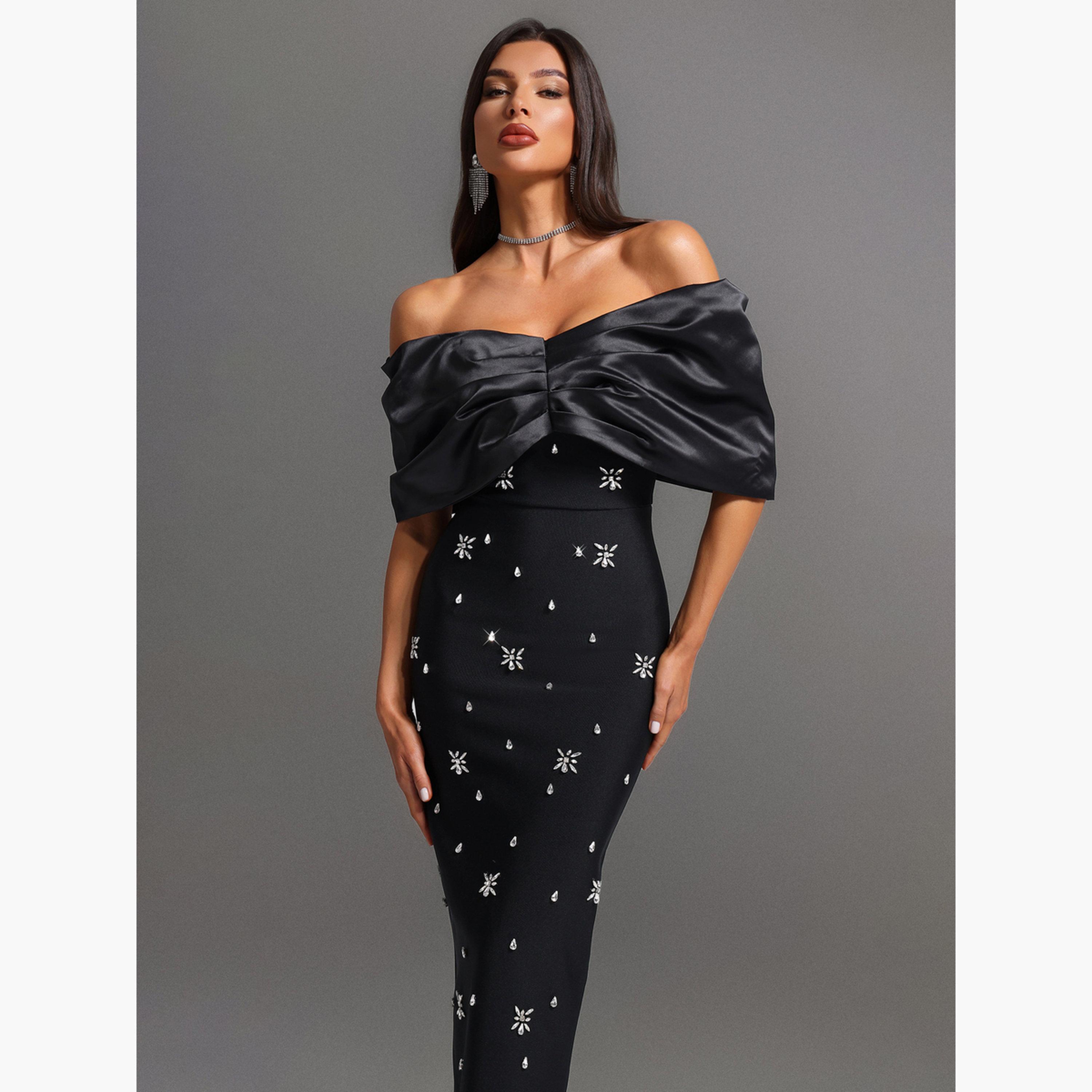 تيك تو - فستان ماكسي أسود مزين للنساء-women-clothing-dresses-image-3