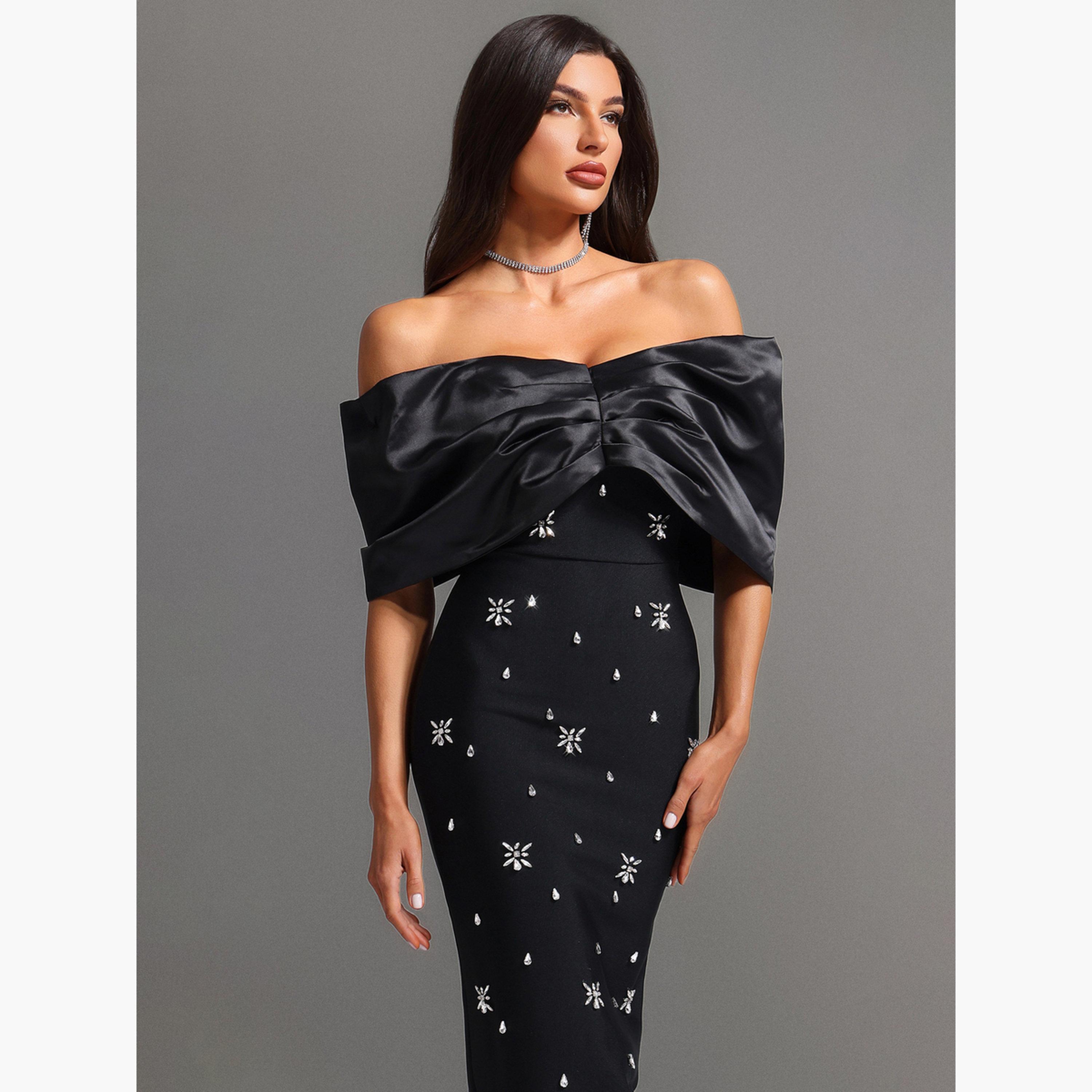 تيك تو - فستان ماكسي أسود مزين للنساء-women-clothing-dresses-image-4