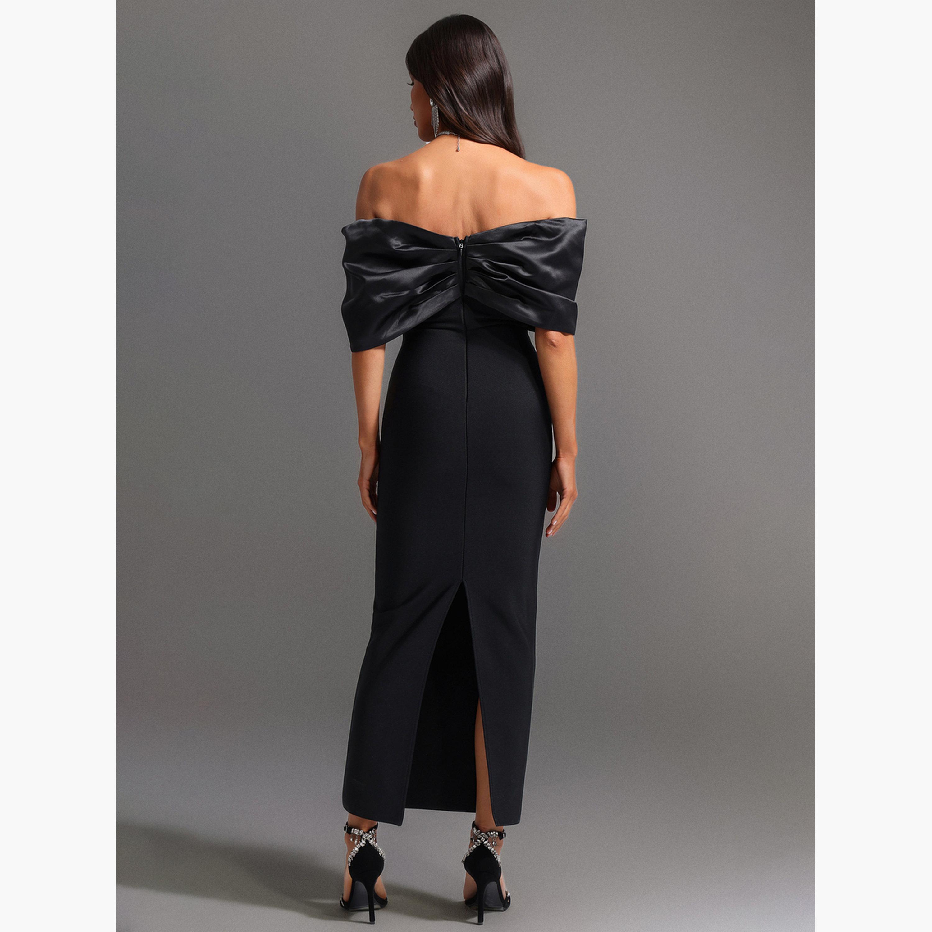 تيك تو - فستان ماكسي أسود مزين للنساء-women-clothing-dresses-image-5