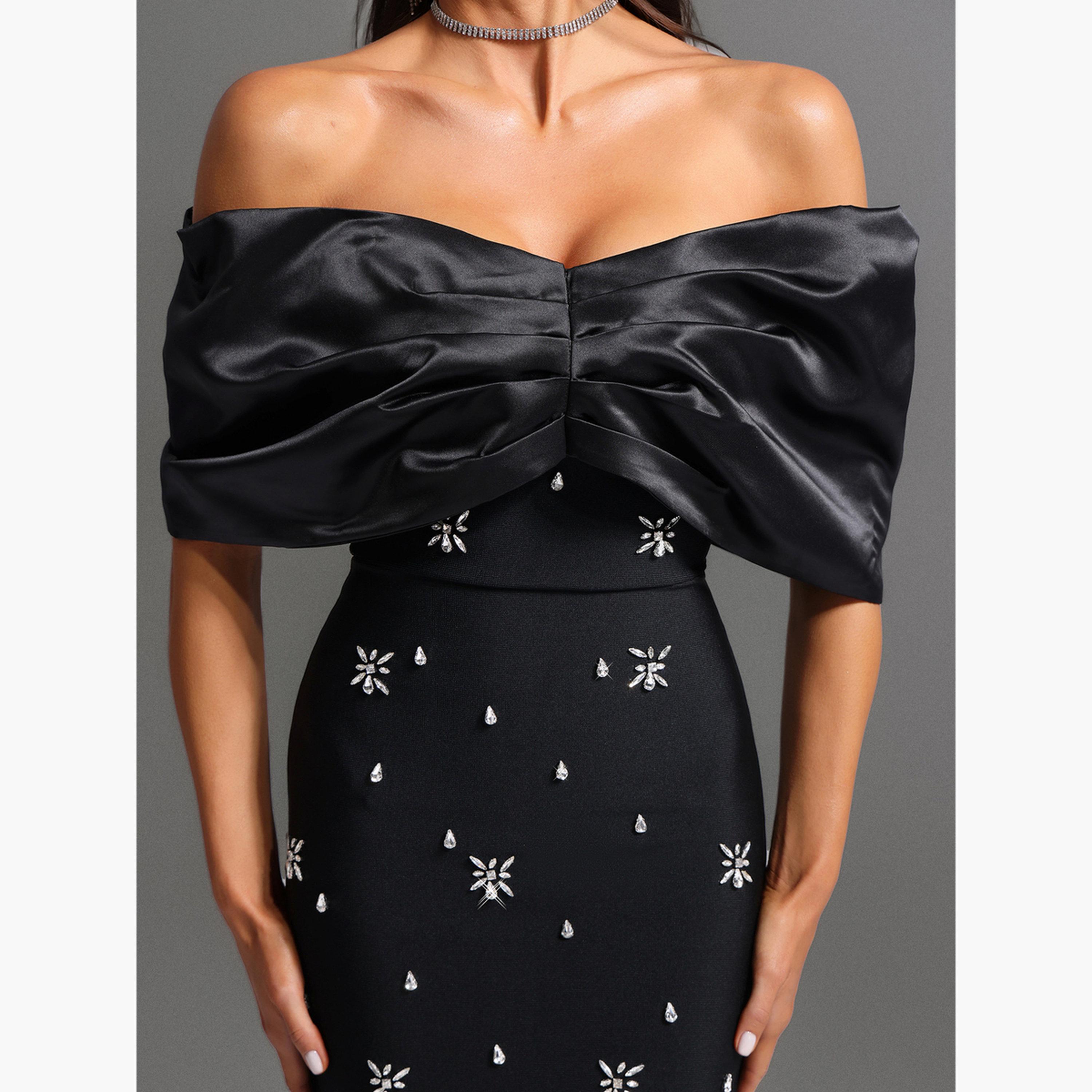 تيك تو - فستان ماكسي أسود مزين للنساء-women-clothing-dresses-image-6