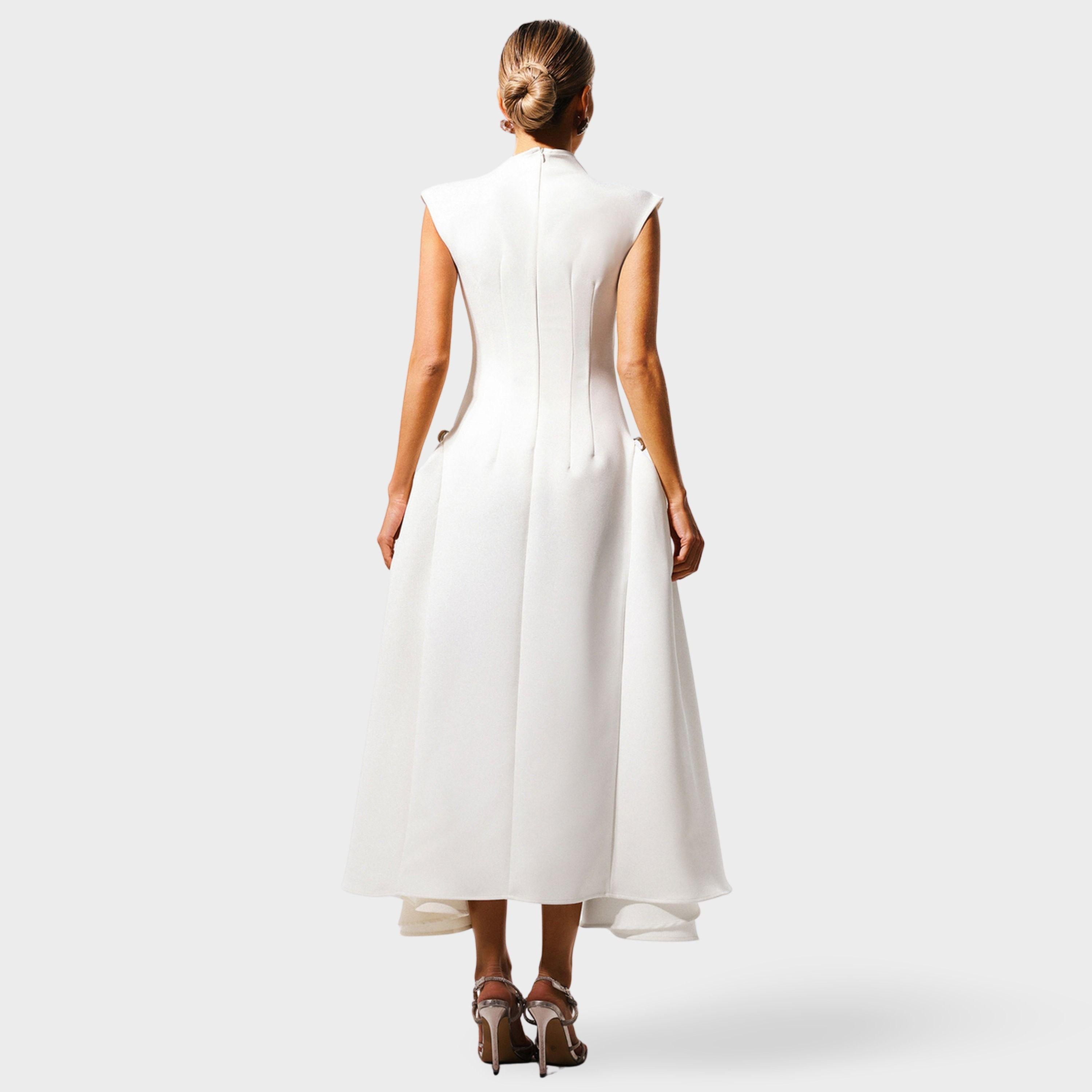 تيك تو - فستان ماكسي أبيض بدون أكمام بكشكشة للنساء-women-clothing-dresses-image-4