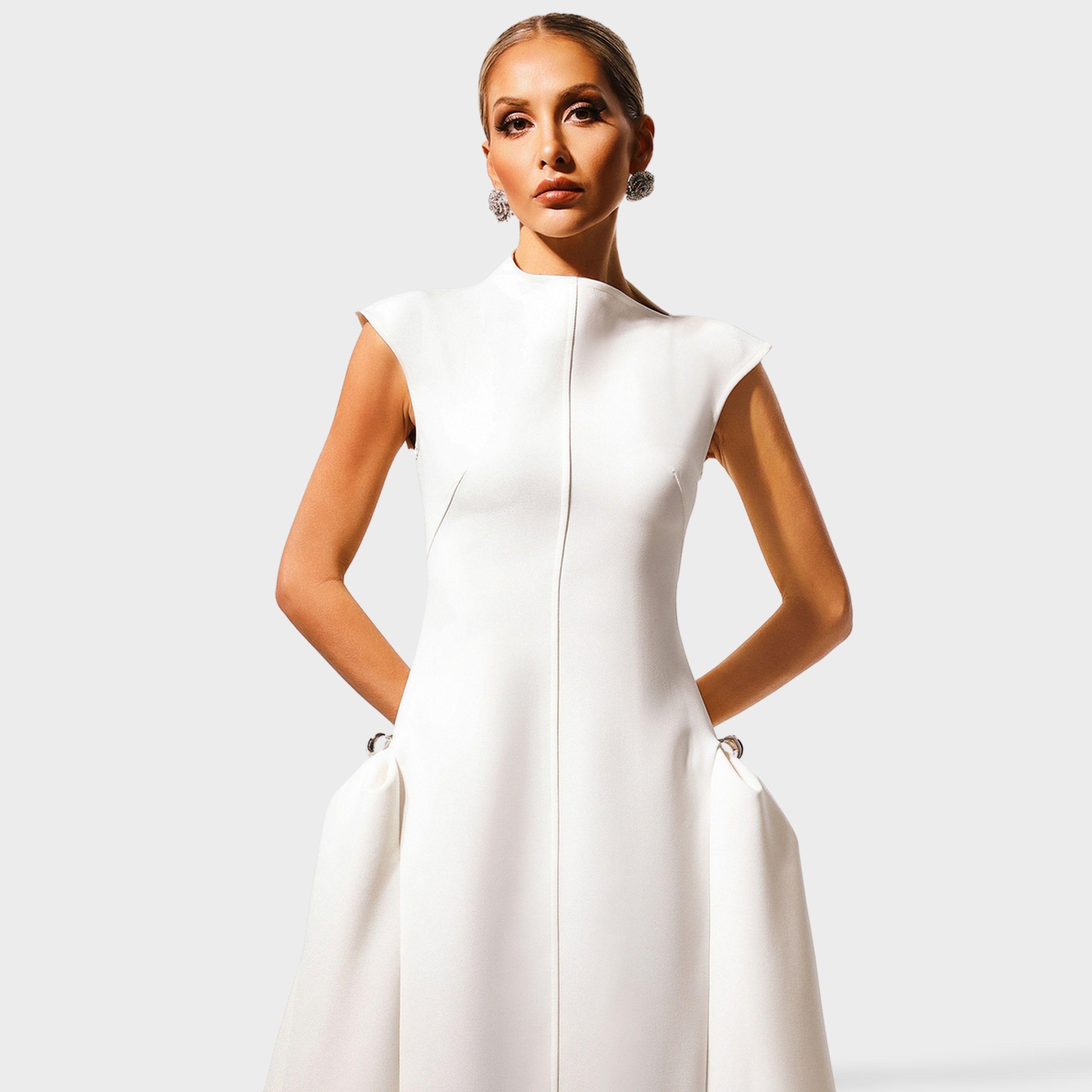 تيك تو - فستان ماكسي أبيض بدون أكمام بكشكشة للنساء-women-clothing-dresses-image-5