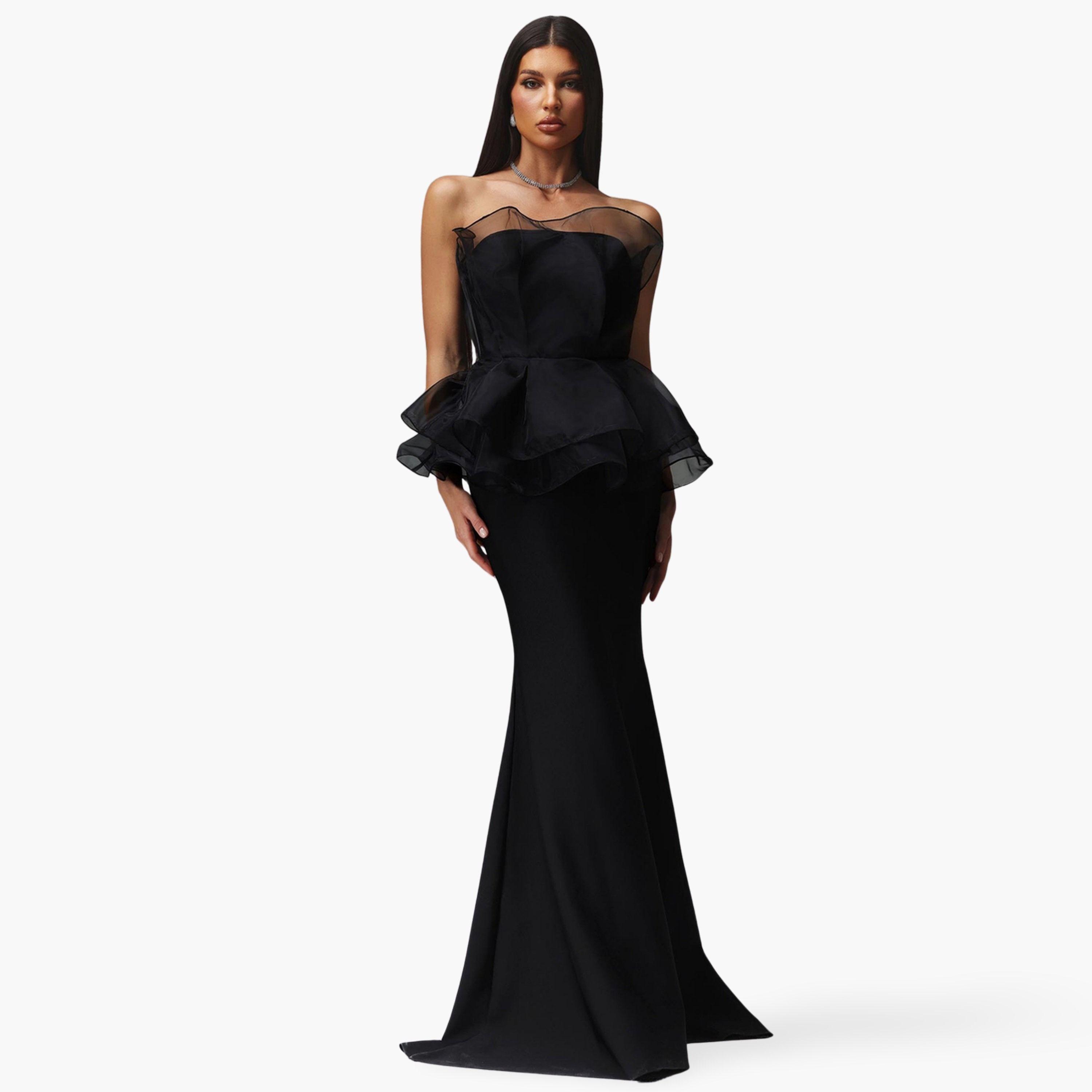 فستان طويل بلا أكمام وتفاصيل شبكية-women-clothing-dresses-image-1