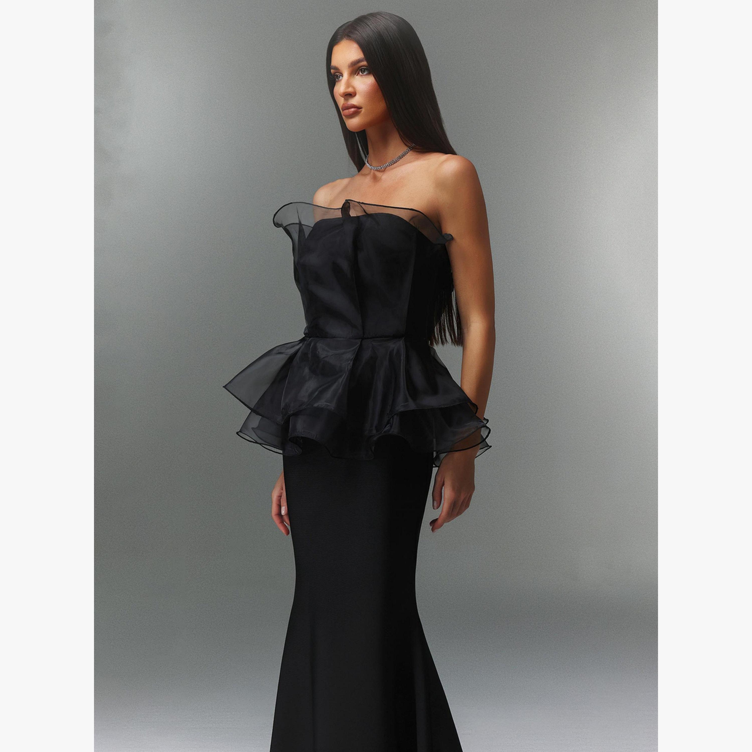 فستان طويل بلا أكمام وتفاصيل شبكية-women-clothing-dresses-image-4