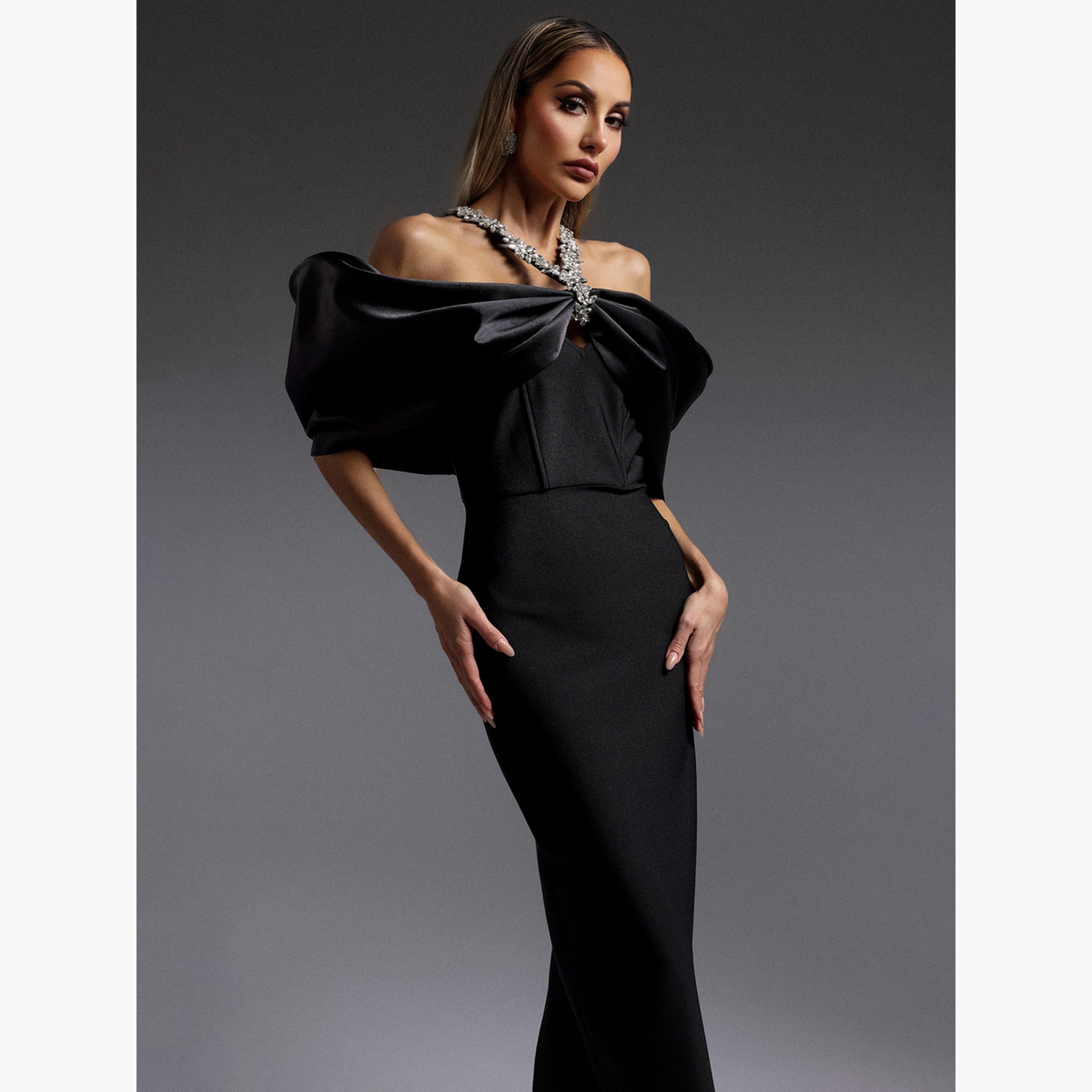 تيك تو - فستان ماكسي ضيقلون أسود للنساء-women-clothing-dresses-image-2