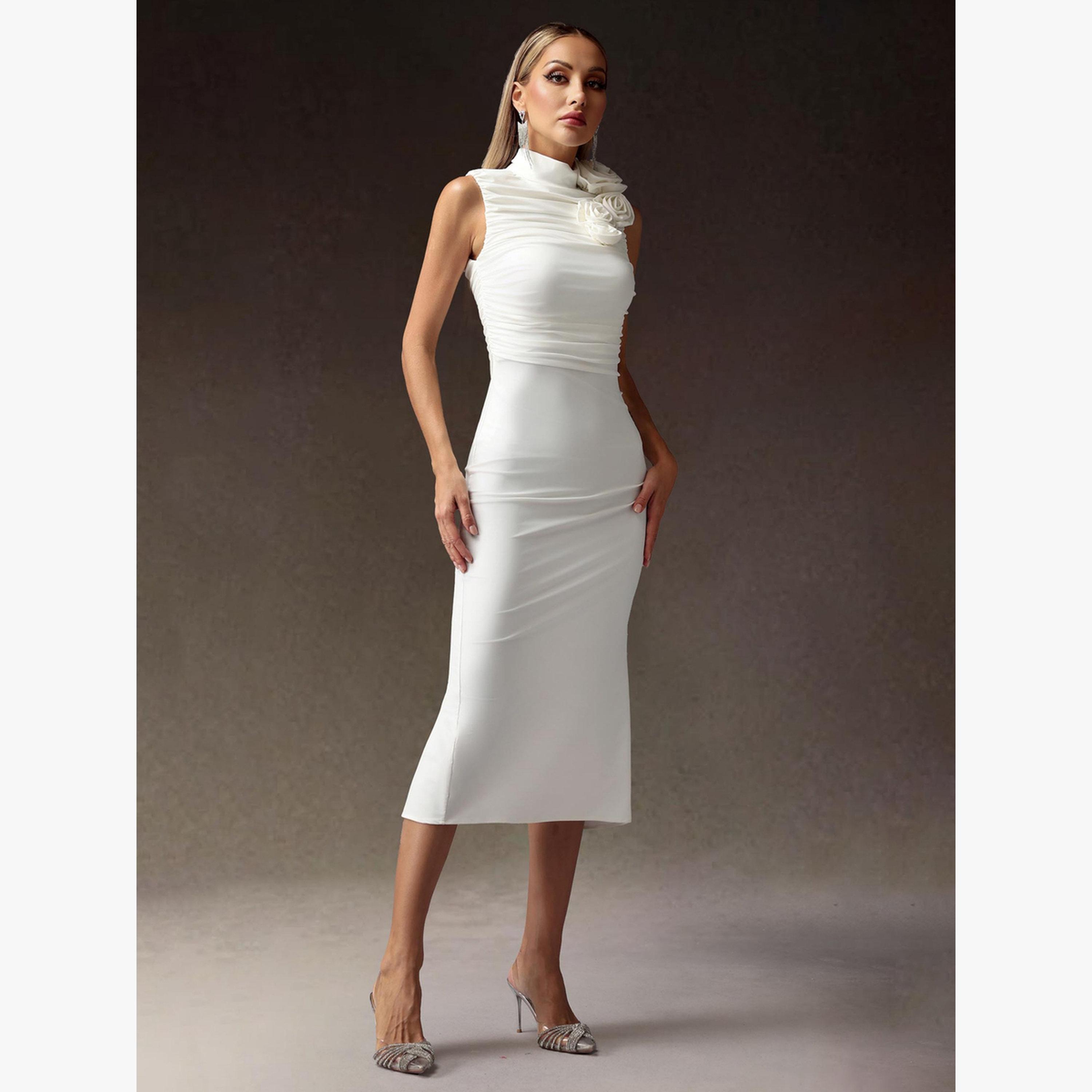 فستان ميدي بلا أكمام بتفاصيل زهرة-women-clothing-dresses-image-2