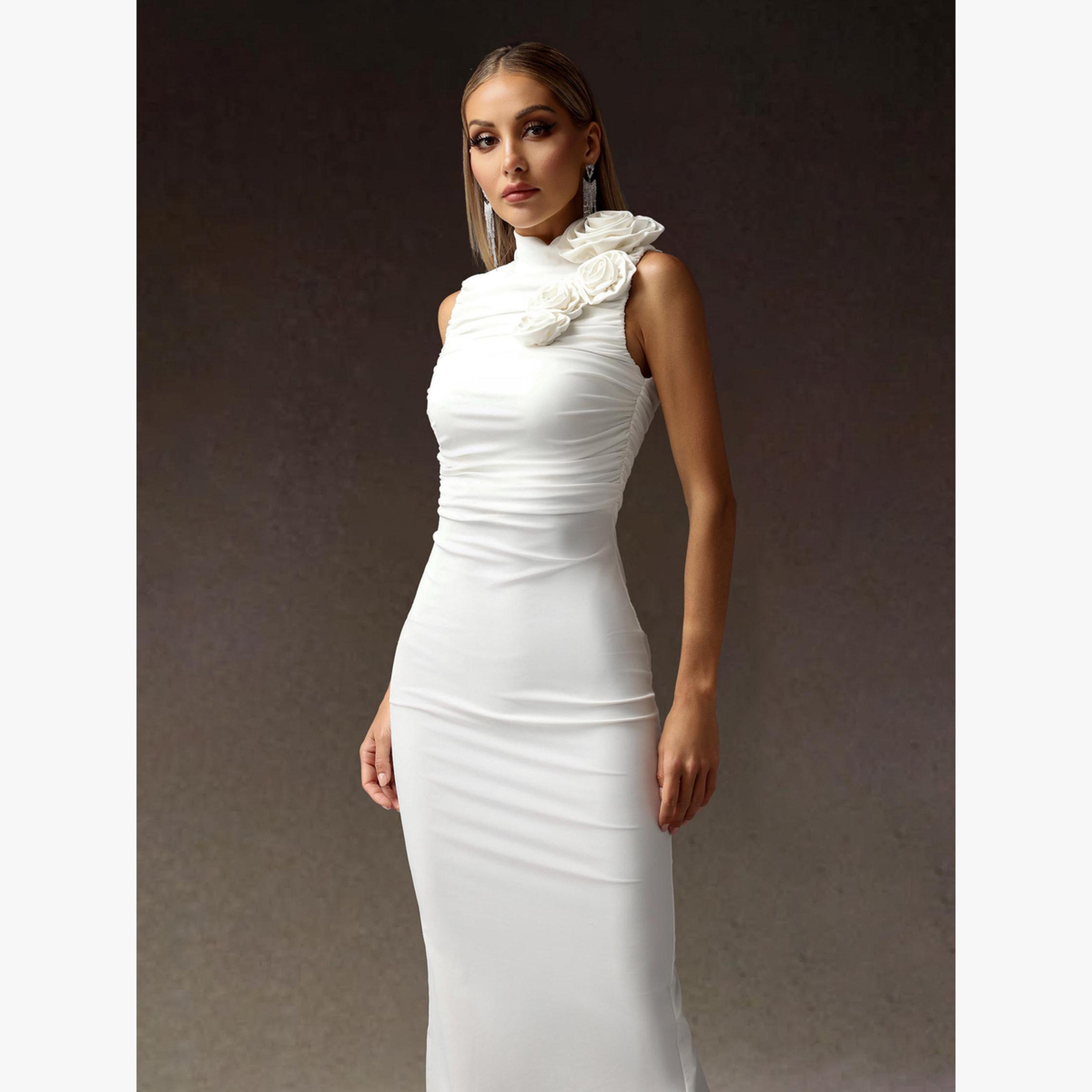 فستان ميدي بلا أكمام بتفاصيل زهرة-women-clothing-dresses-image-3