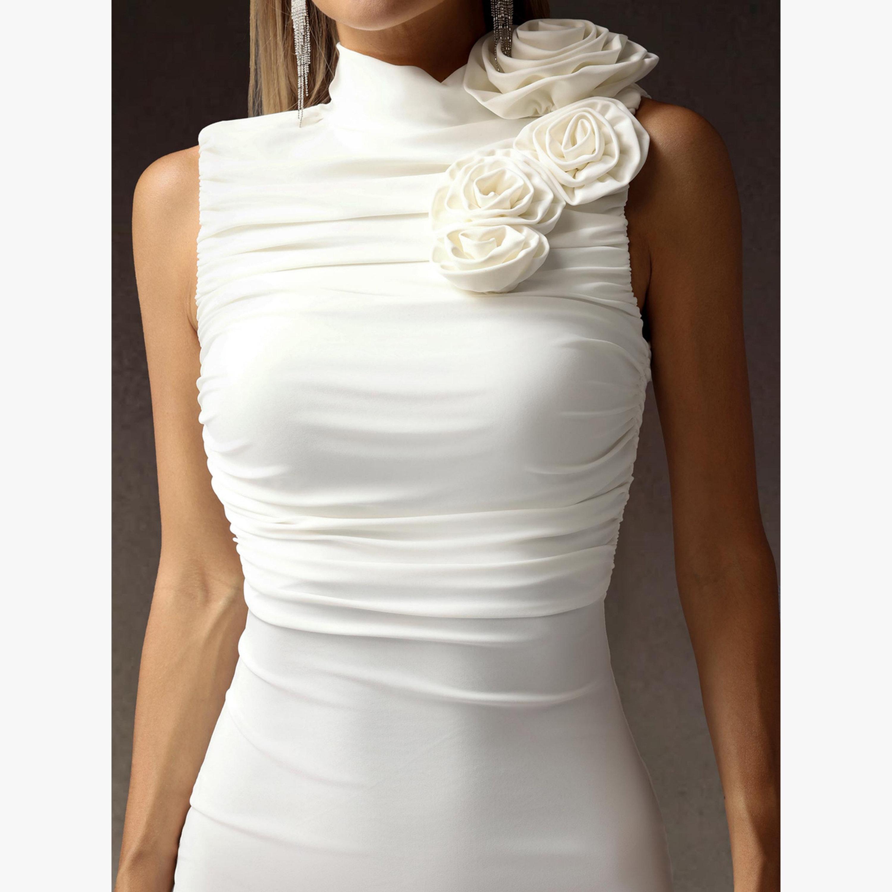فستان ميدي بلا أكمام بتفاصيل زهرة-women-clothing-dresses-image-5