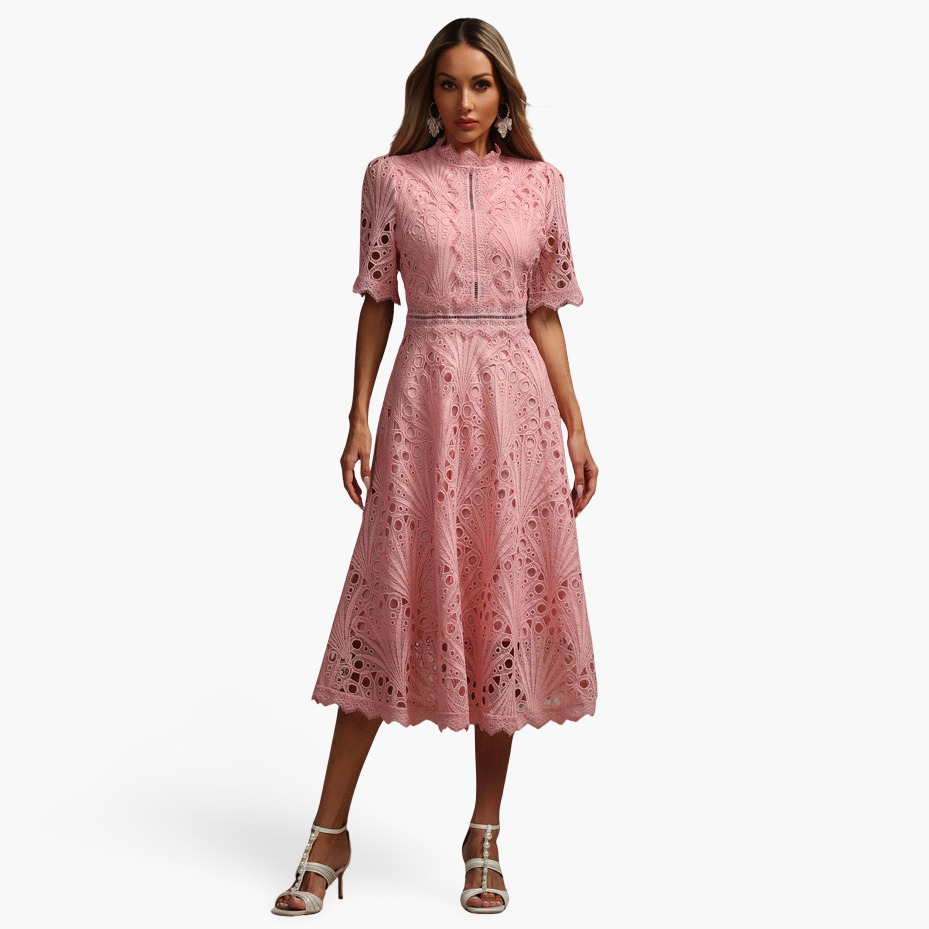 Take Two Women Pink All-Lace Midi Dress-women-clothing-dresses-image-1
