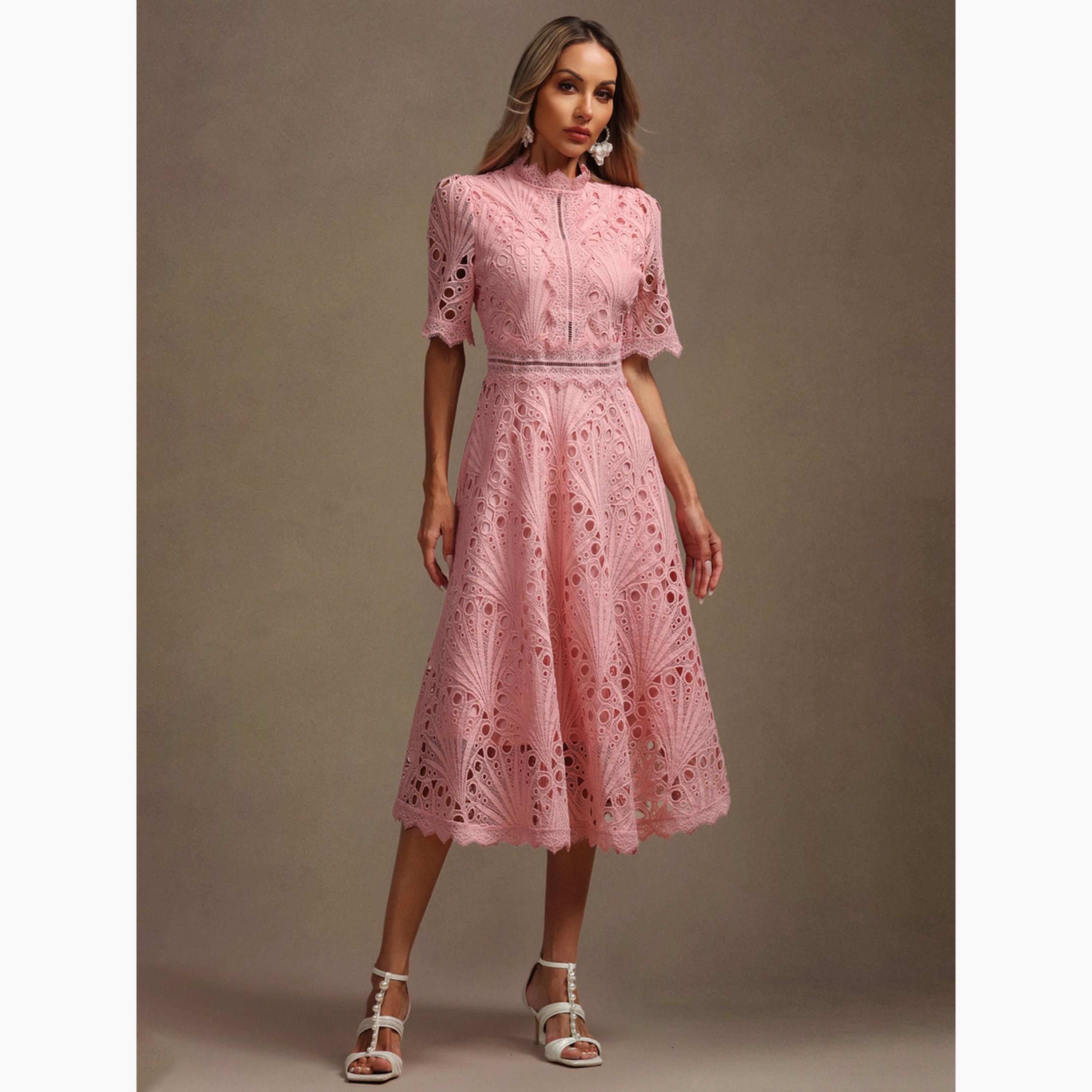 Take Two Women Pink All-Lace Midi Dress-women-clothing-dresses-image-2