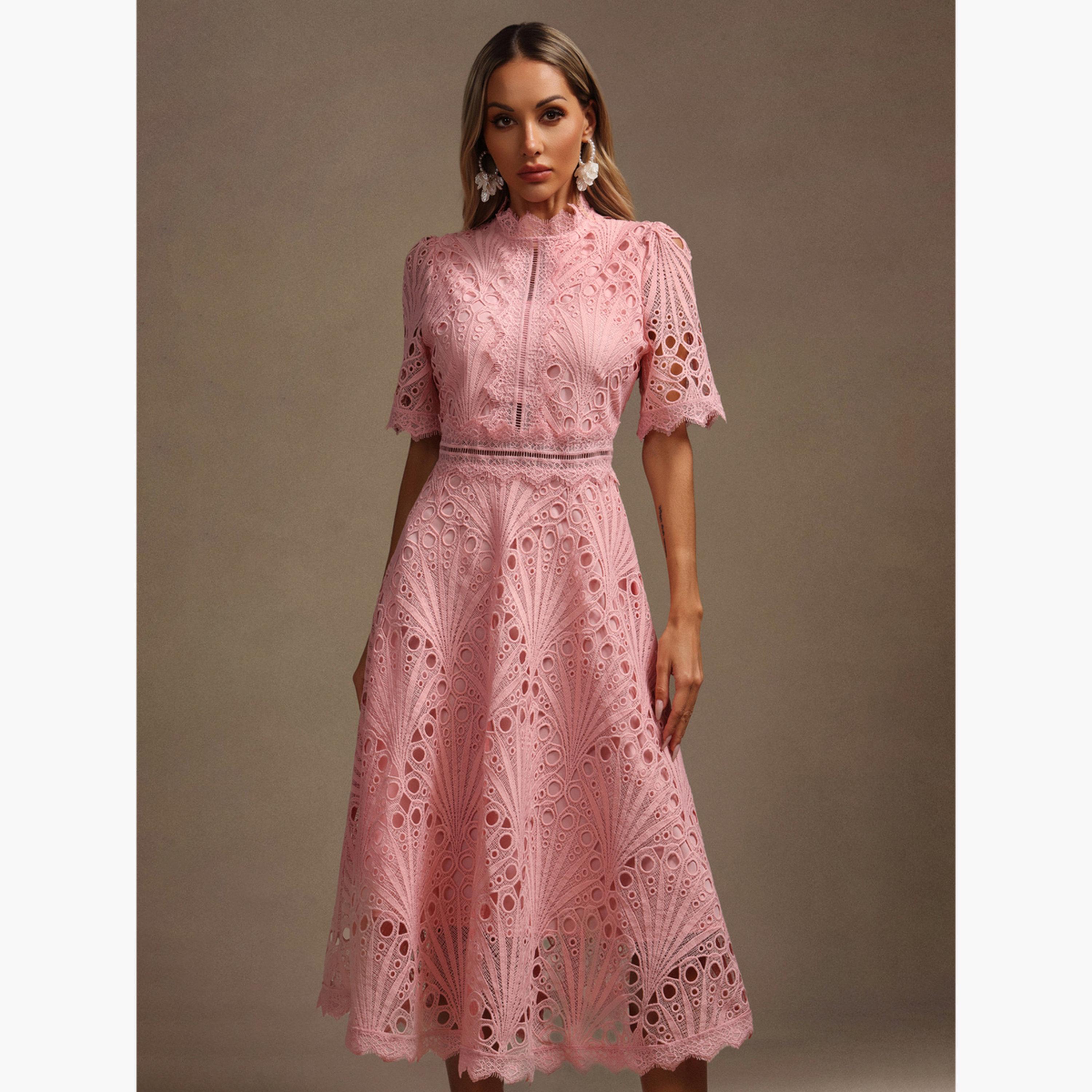 Take Two Women Pink All-Lace Midi Dress-women-clothing-dresses-image-3