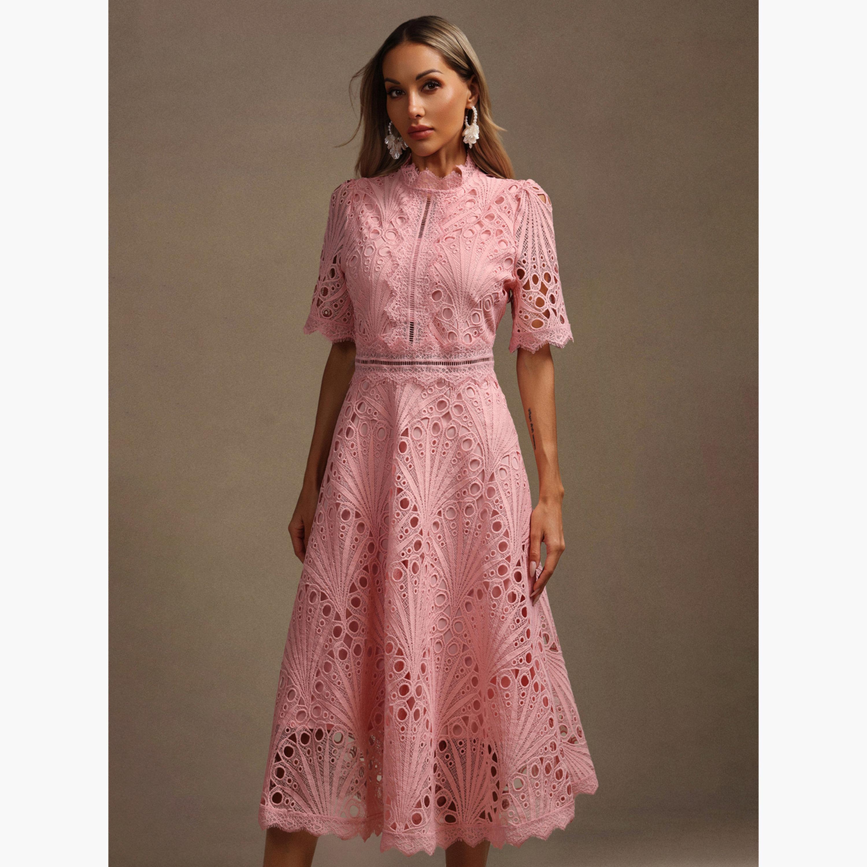 Take Two Women Pink All-Lace Midi Dress-women-clothing-dresses-image-4