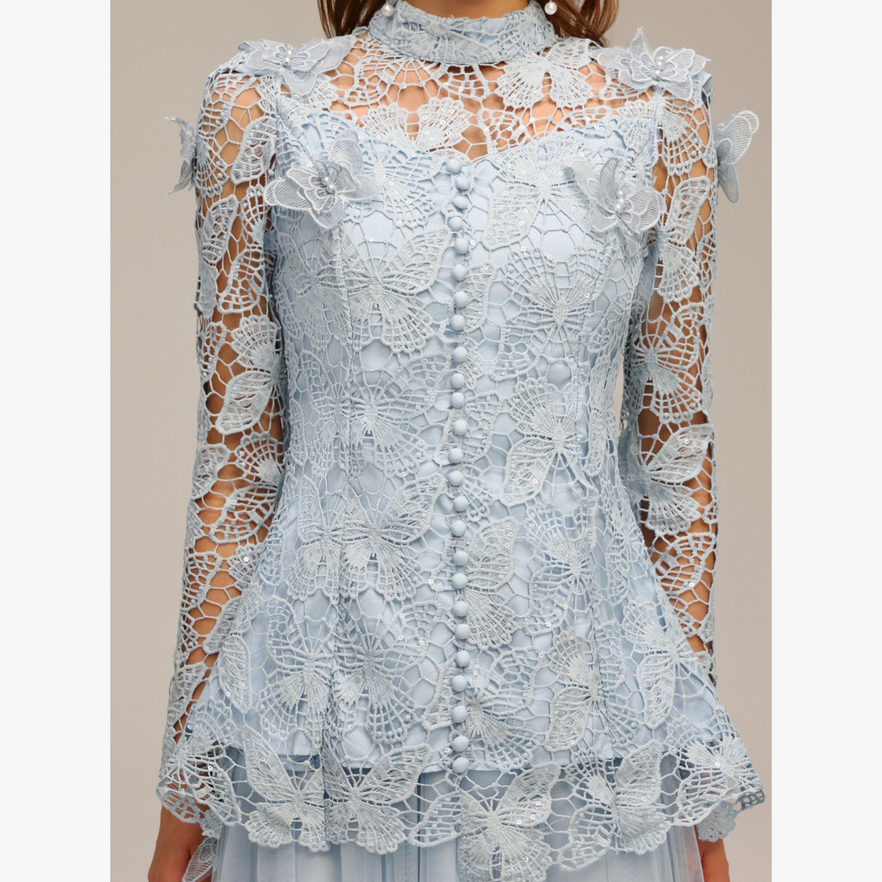 طقم بلوزة دانتيل بفراشة وتنورة تول-women-clothing-coordsets-image-5