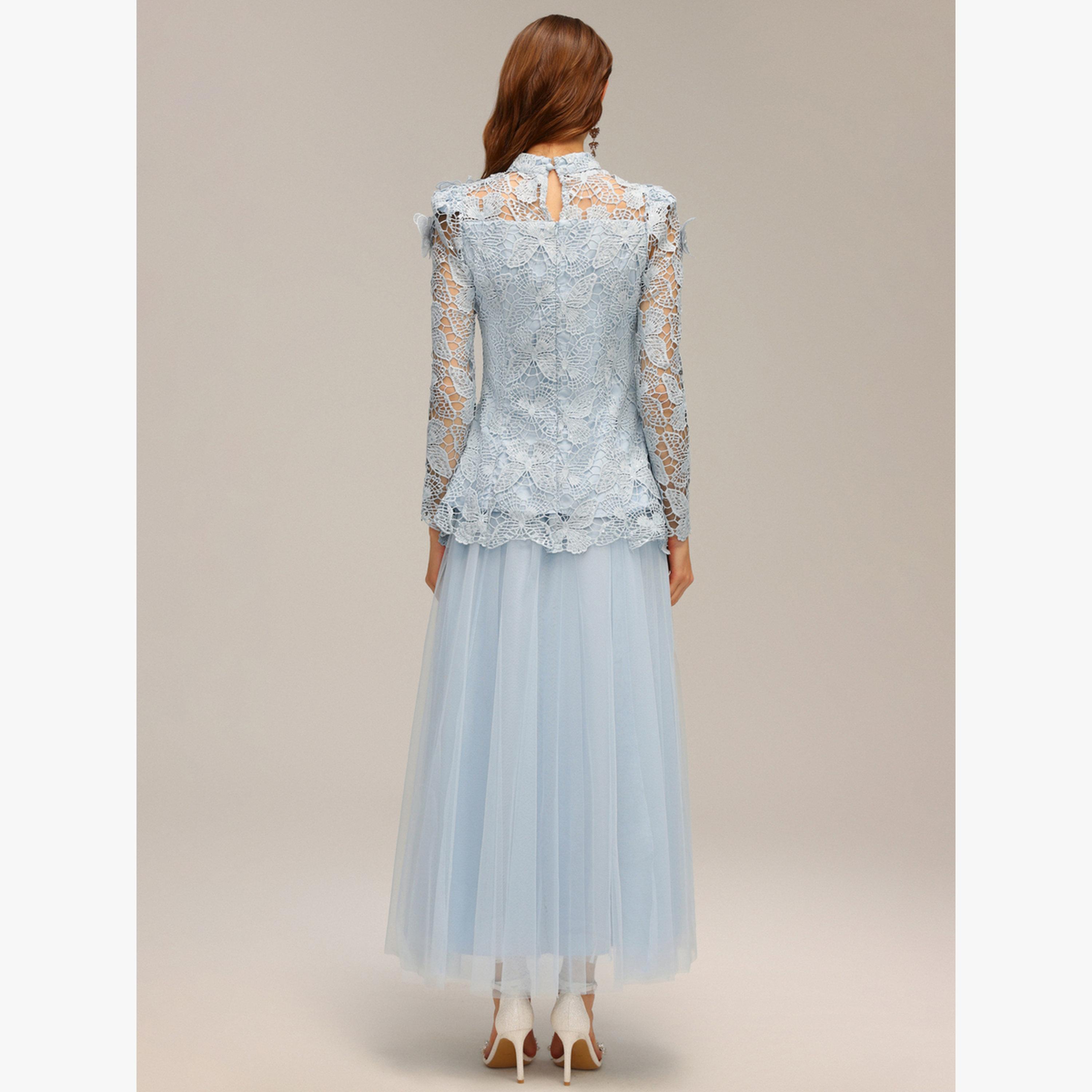 طقم بلوزة دانتيل بفراشة وتنورة تول-women-clothing-coordsets-image-6
