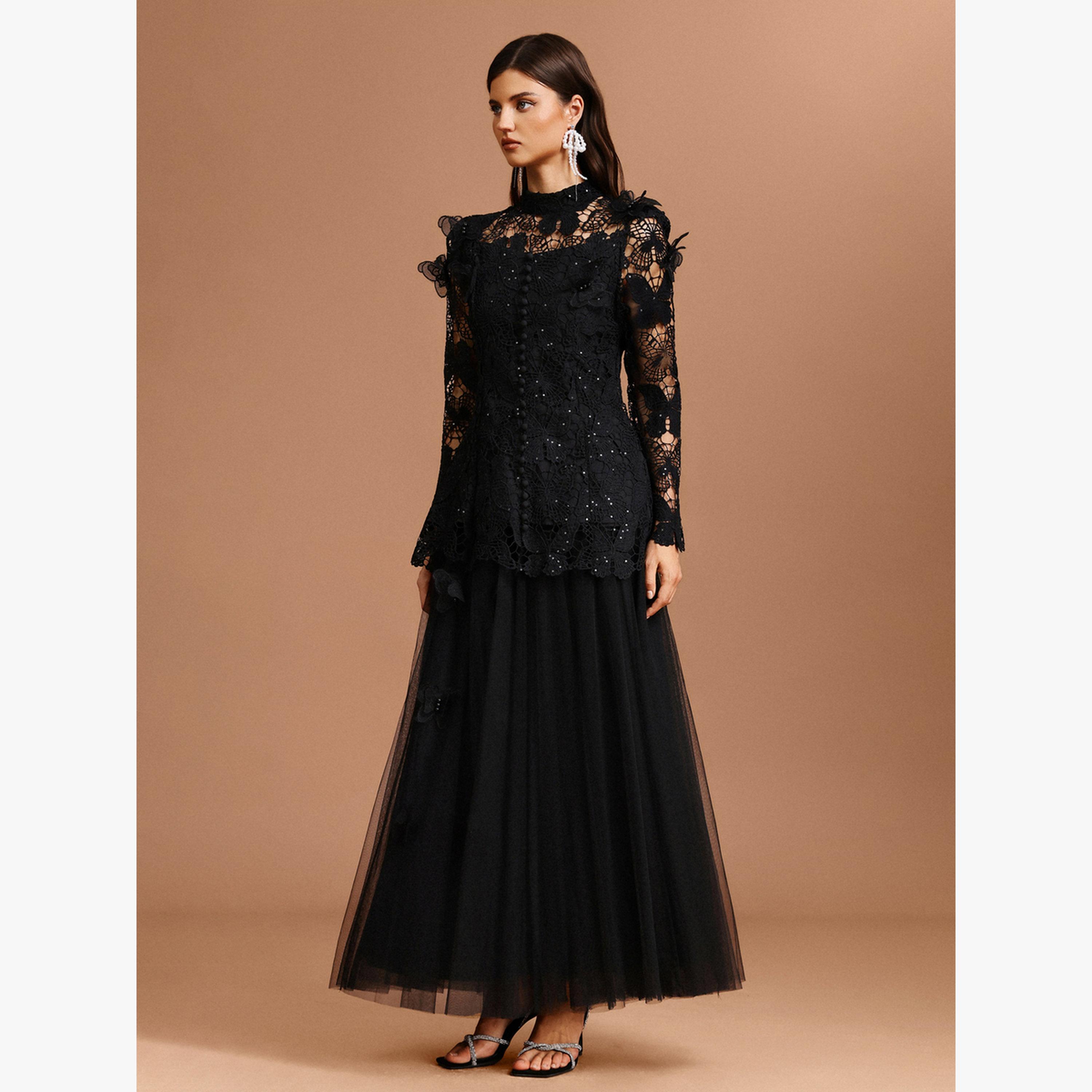 طقم بلوزة دانتيل بفراشة وتنورة تول-women-clothing-coordsets-image-2