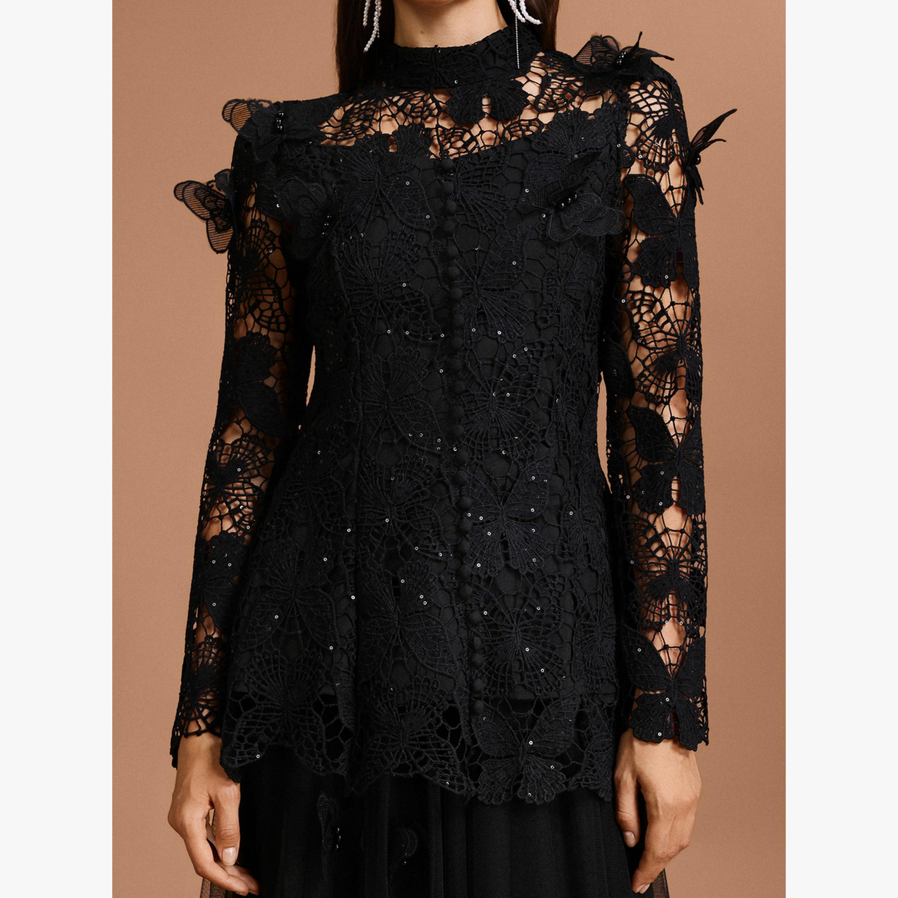 طقم بلوزة دانتيل بفراشة وتنورة تول-women-clothing-coordsets-image-5