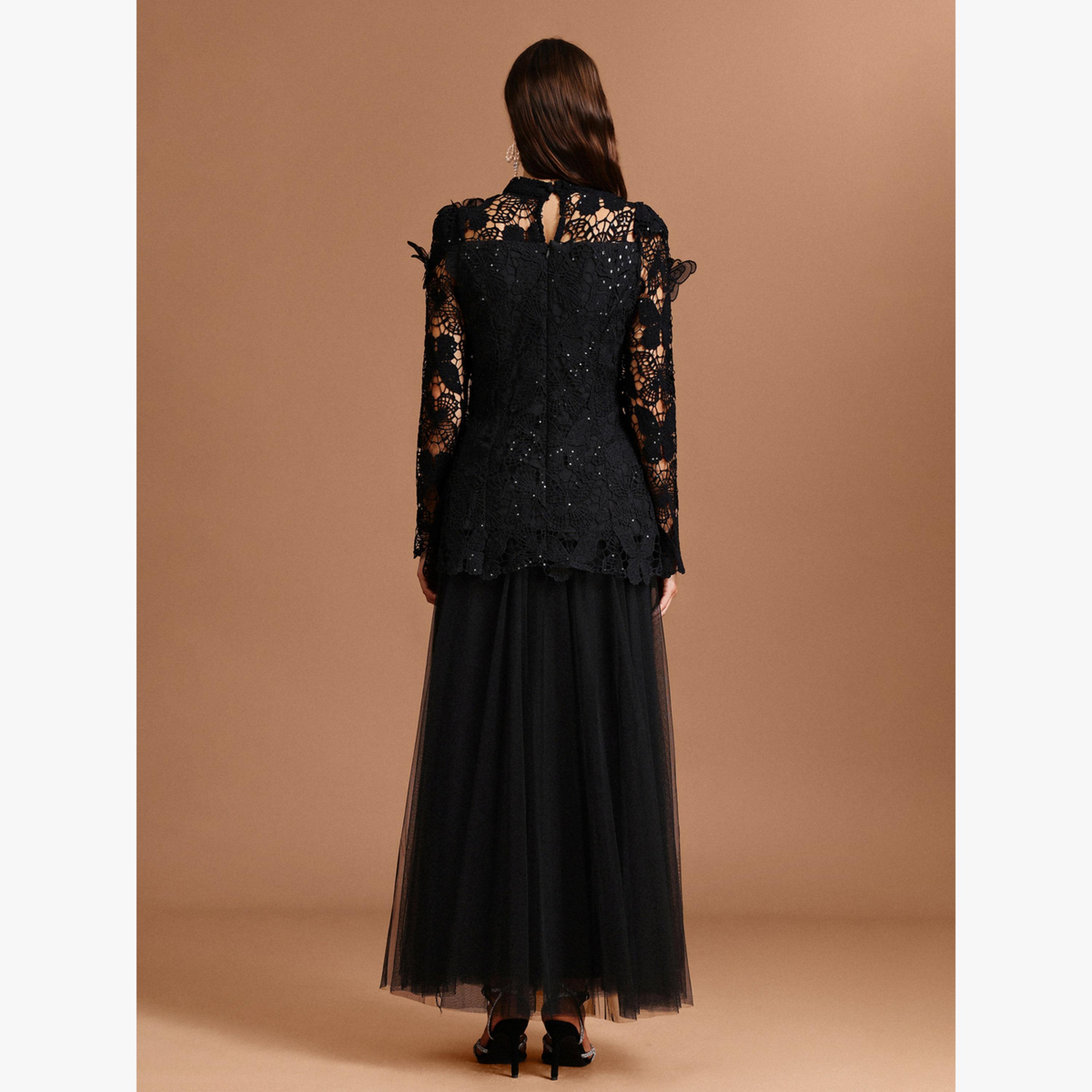 طقم بلوزة دانتيل بفراشة وتنورة تول-women-clothing-coordsets-image-6