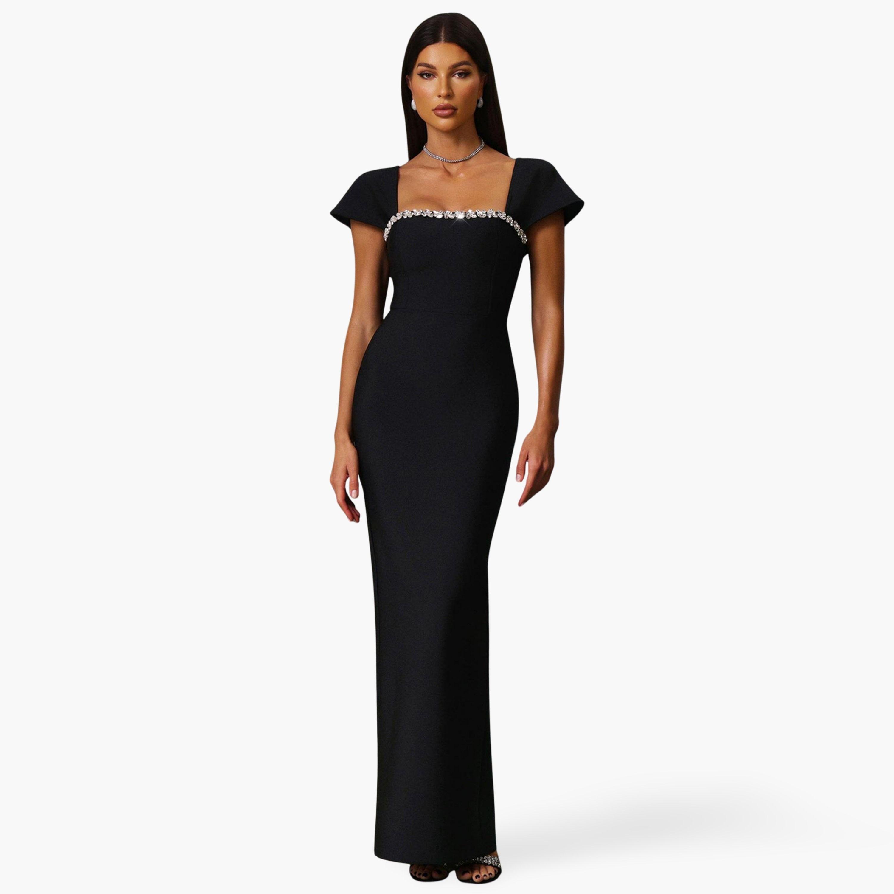 تيك تو - فستان ماكسي أسود مزين للنساء-women-clothing-dresses-image-1