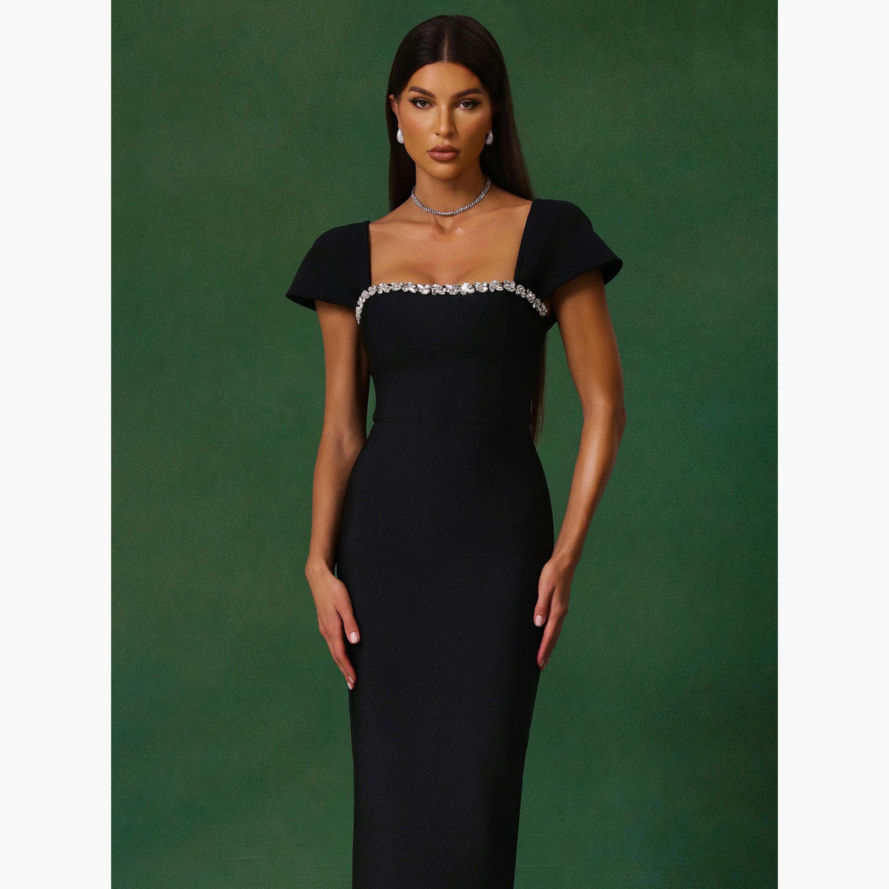 تيك تو - فستان ماكسي أسود مزين للنساء-women-clothing-dresses-image-3