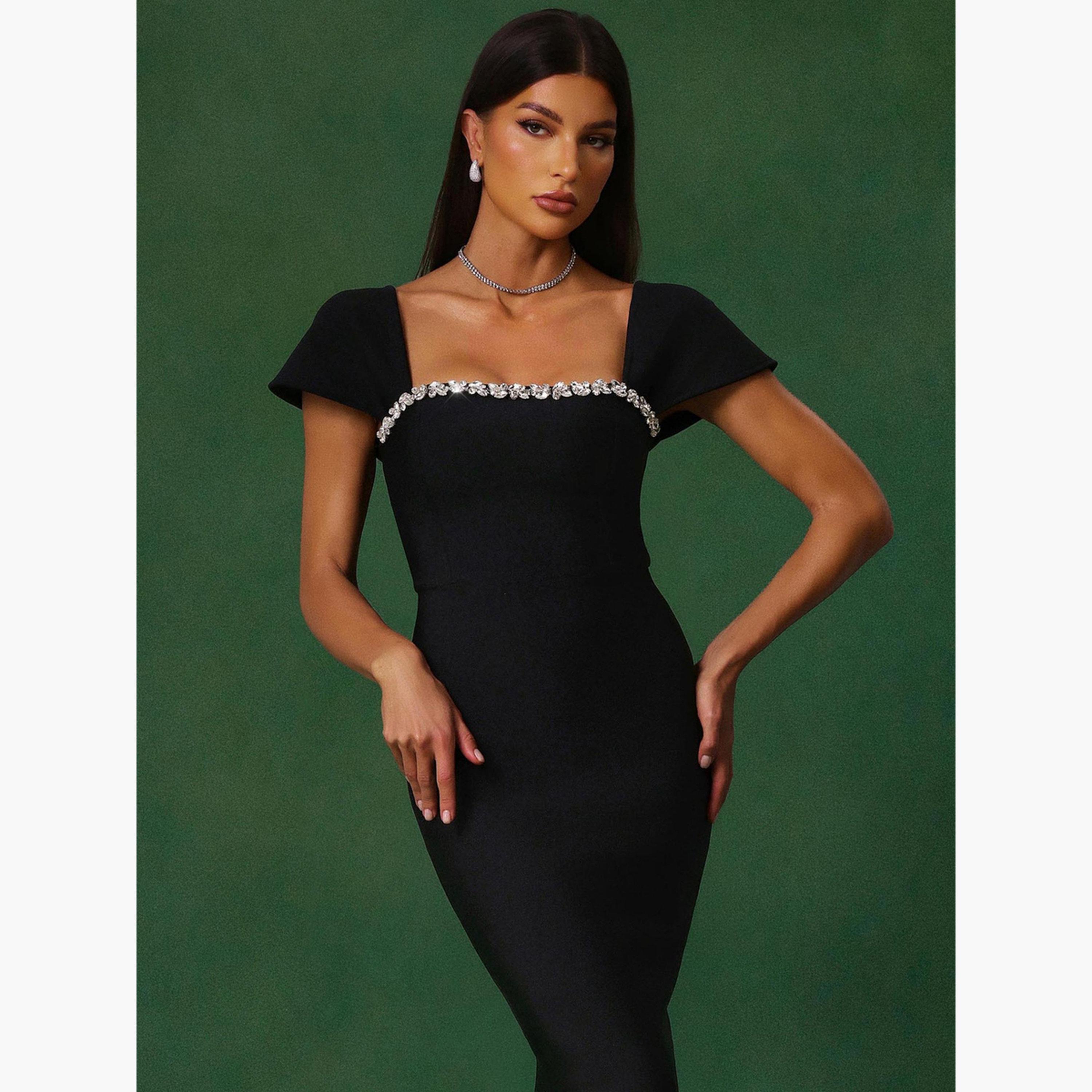 تيك تو - فستان ماكسي أسود مزين للنساء-women-clothing-dresses-image-4