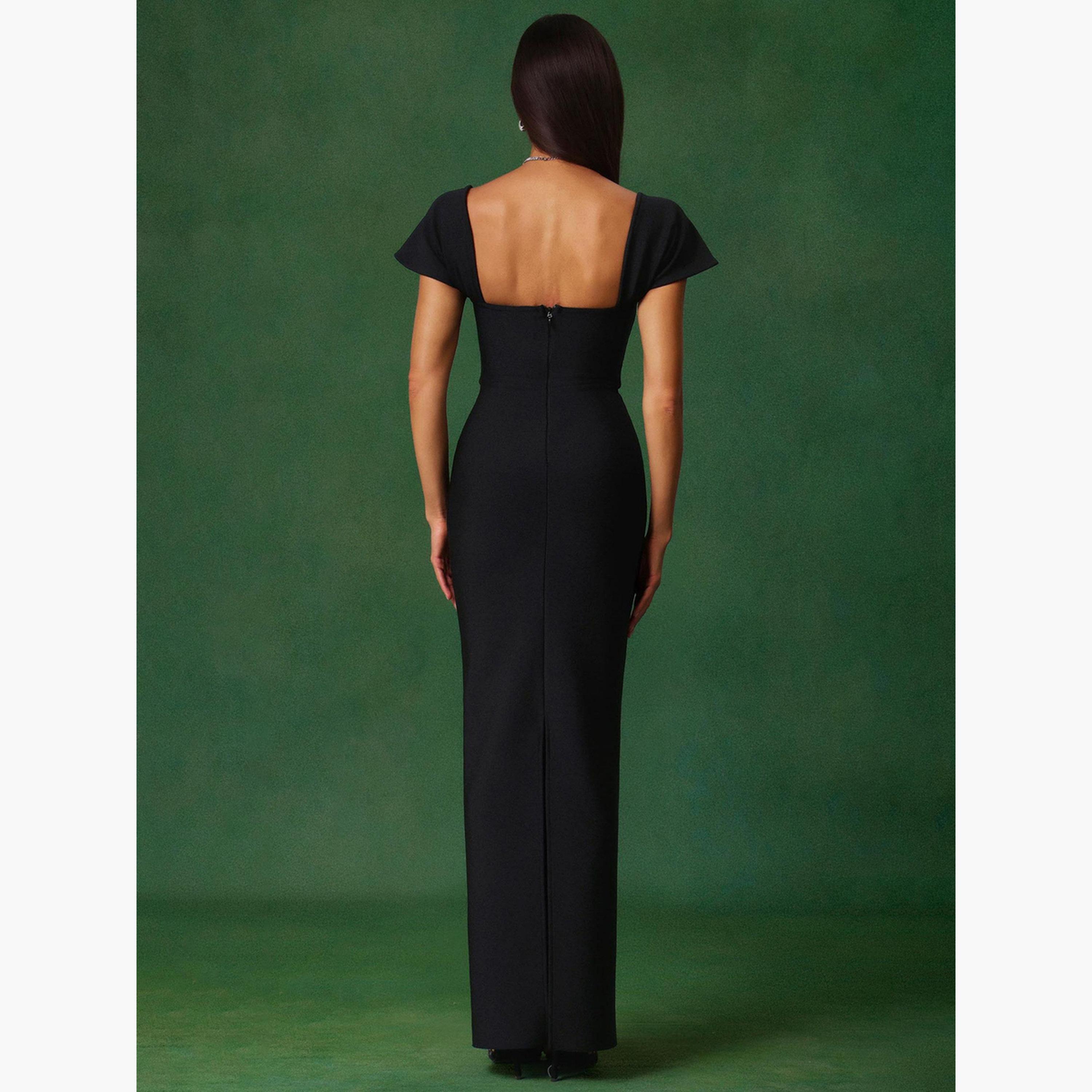 تيك تو - فستان ماكسي أسود مزين للنساء-women-clothing-dresses-image-5