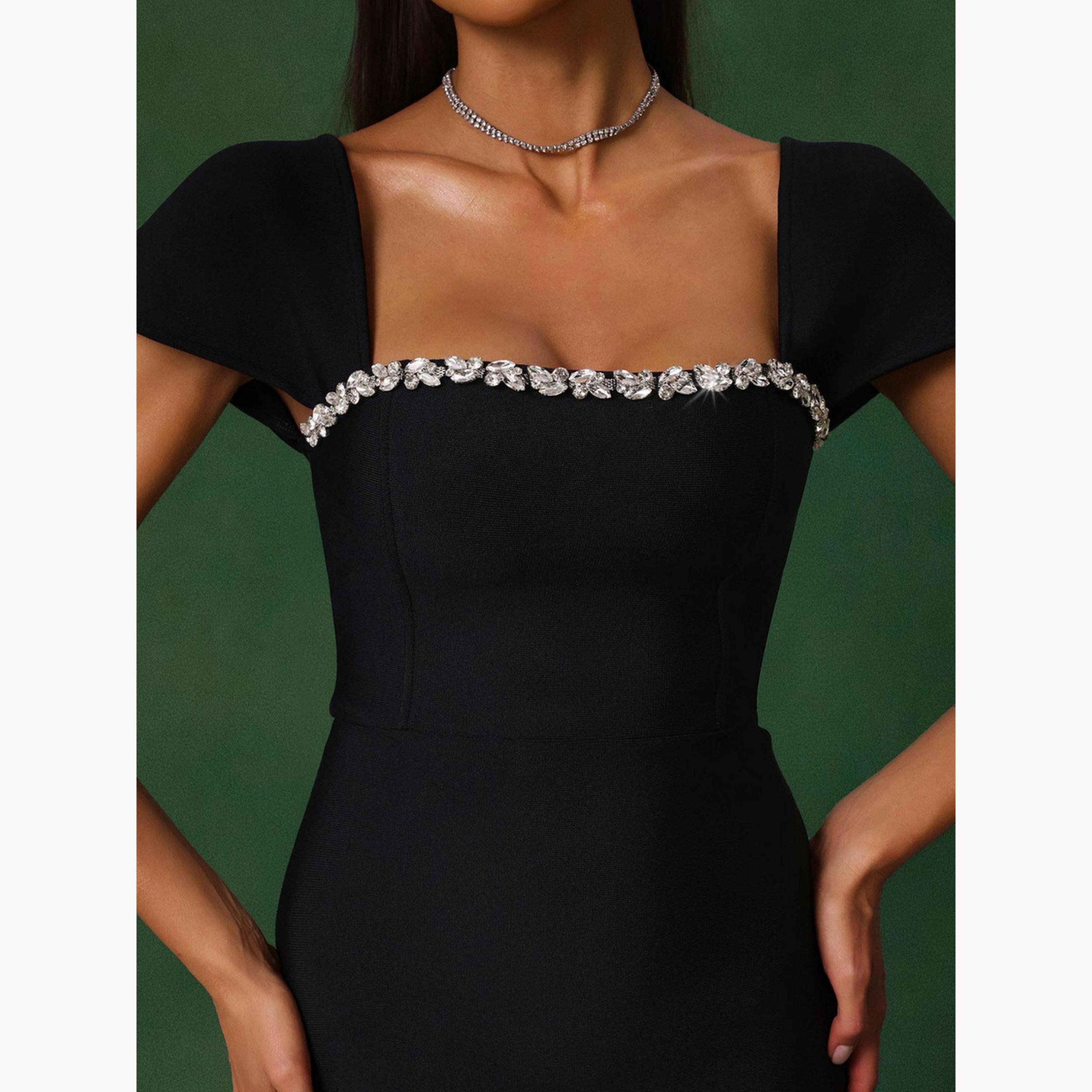 تيك تو - فستان ماكسي أسود مزين للنساء-women-clothing-dresses-image-6