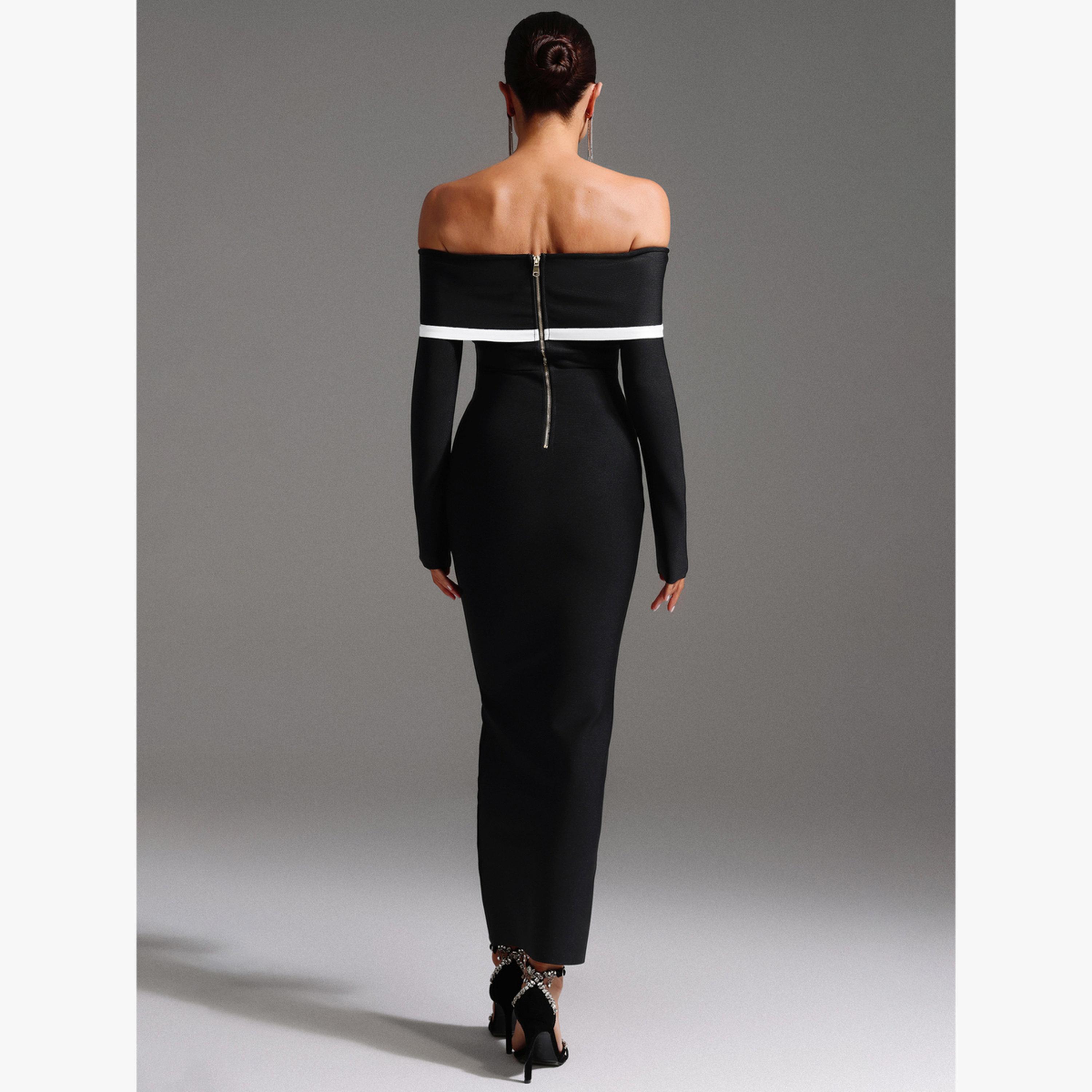 Bella Barnett X Styli Women Contrast Detail Off Shoulder Maxi Dress-women-clothing-dresses-image-6