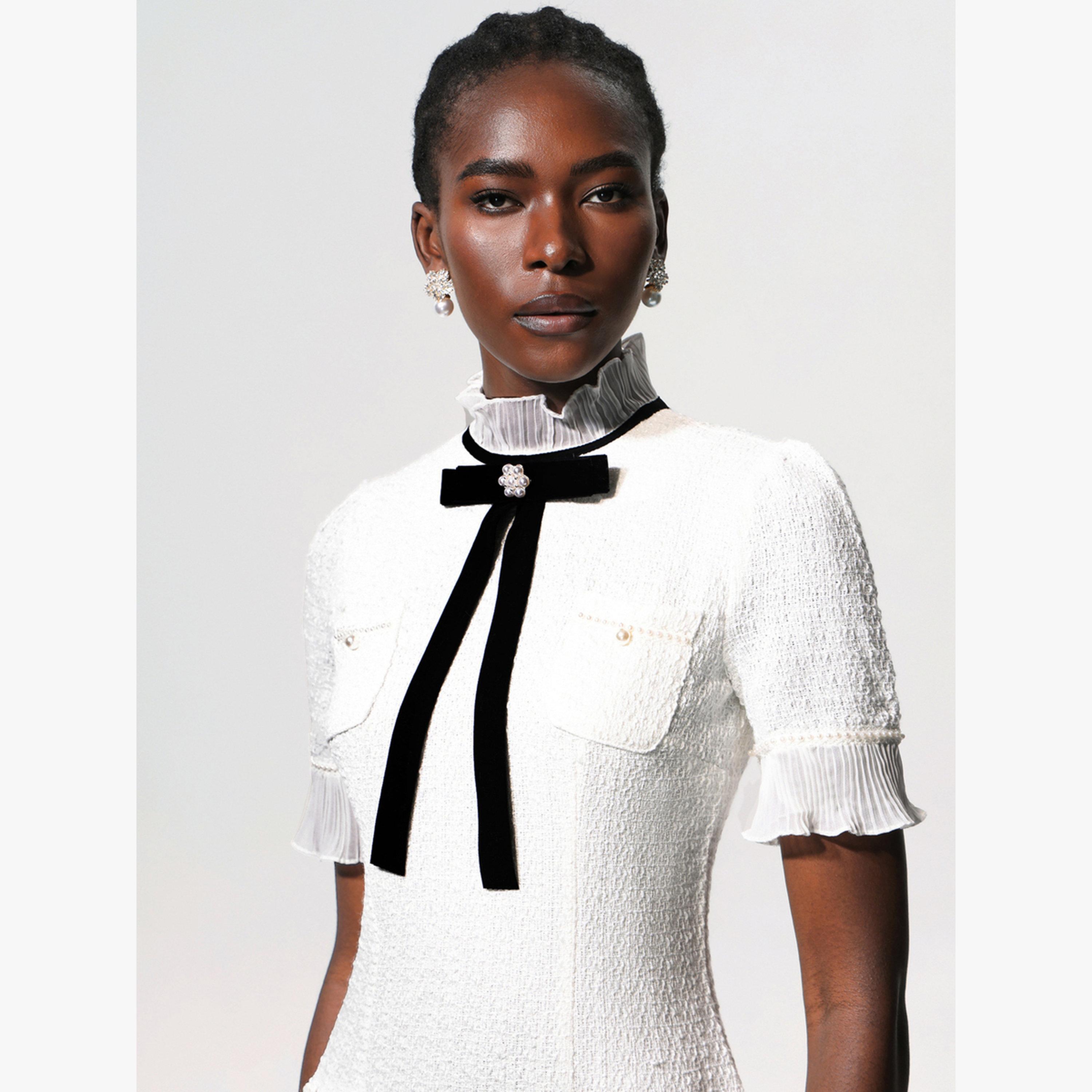 فستان بطول الركبة بفيونكة متباينة-women-clothing-dresses-image-4