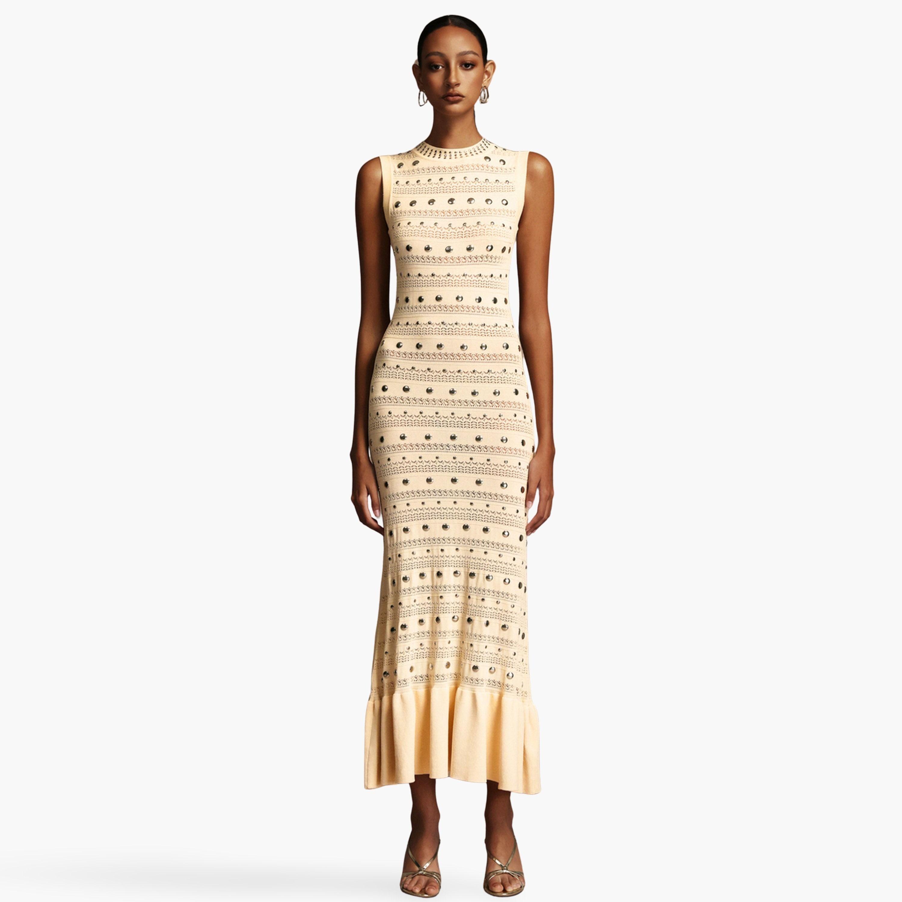 Bella Barnett X Styli Women Rivet EmbellishedÂ Ruffle Hem Maxi Dress-women-clothing-dresses-image-1