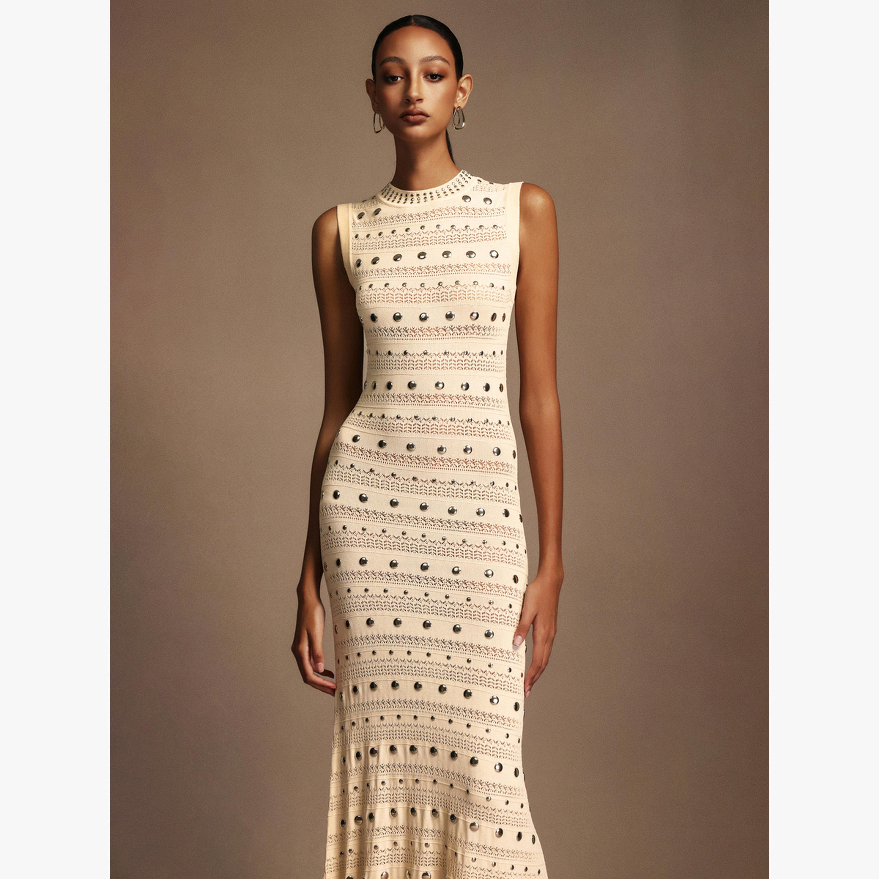 Bella Barnett X Styli Women Rivet EmbellishedÂ Ruffle Hem Maxi Dress-women-clothing-dresses-image-2