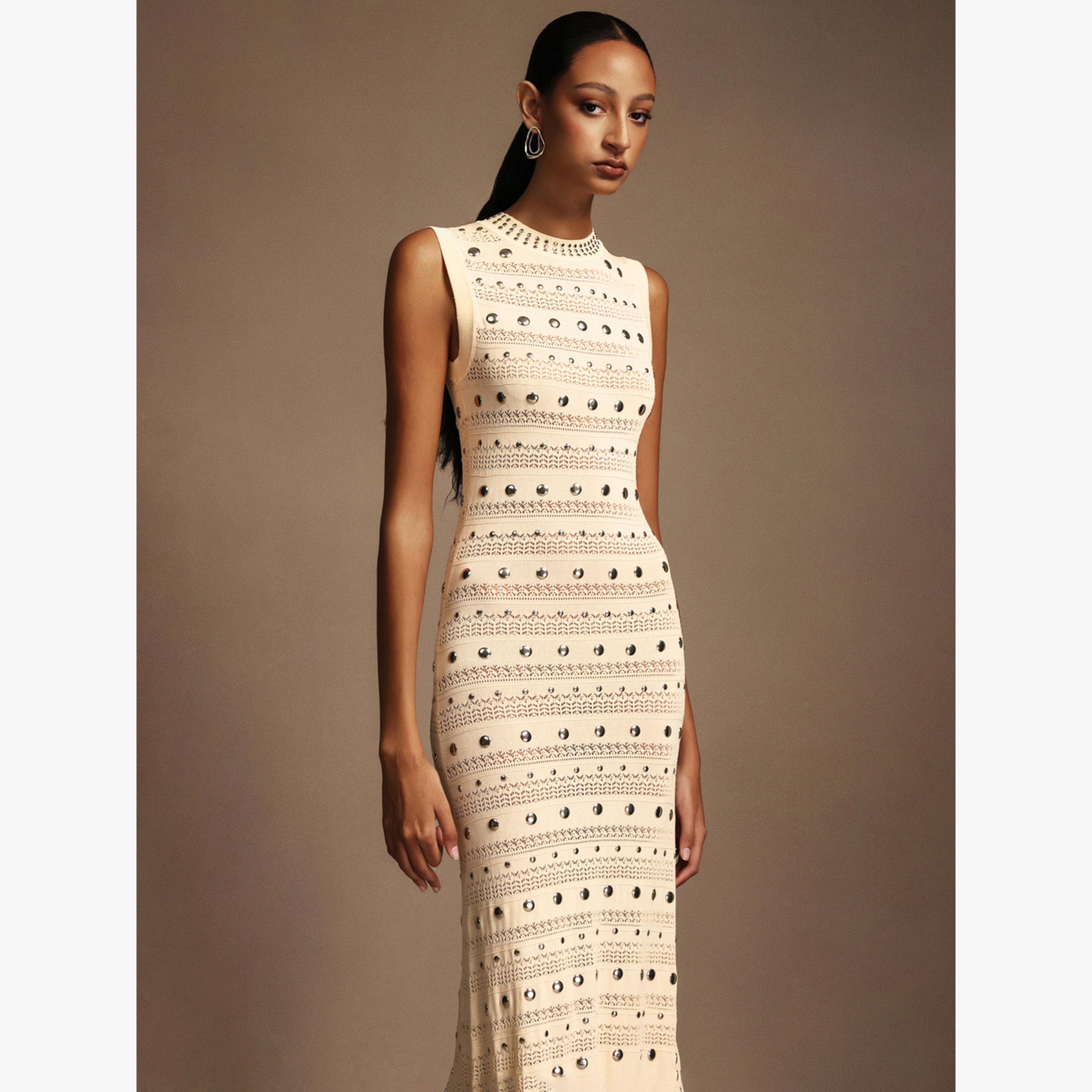 Bella Barnett X Styli Women Rivet EmbellishedÂ Ruffle Hem Maxi Dress-women-clothing-dresses-image-3