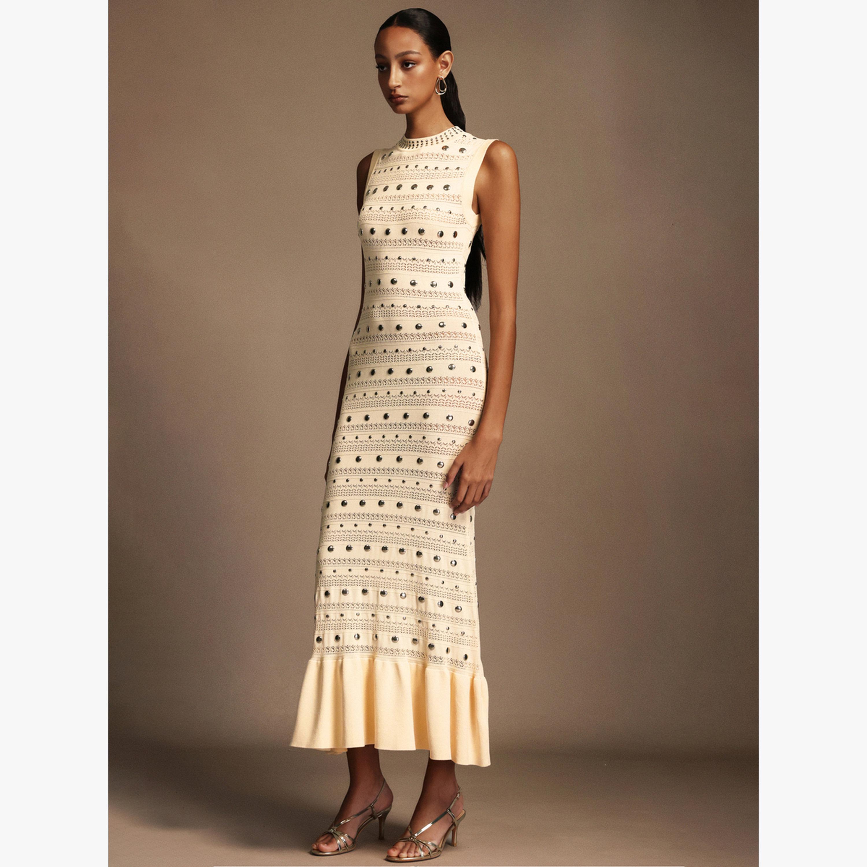 Bella Barnett X Styli Women Rivet EmbellishedÂ Ruffle Hem Maxi Dress-women-clothing-dresses-image-4