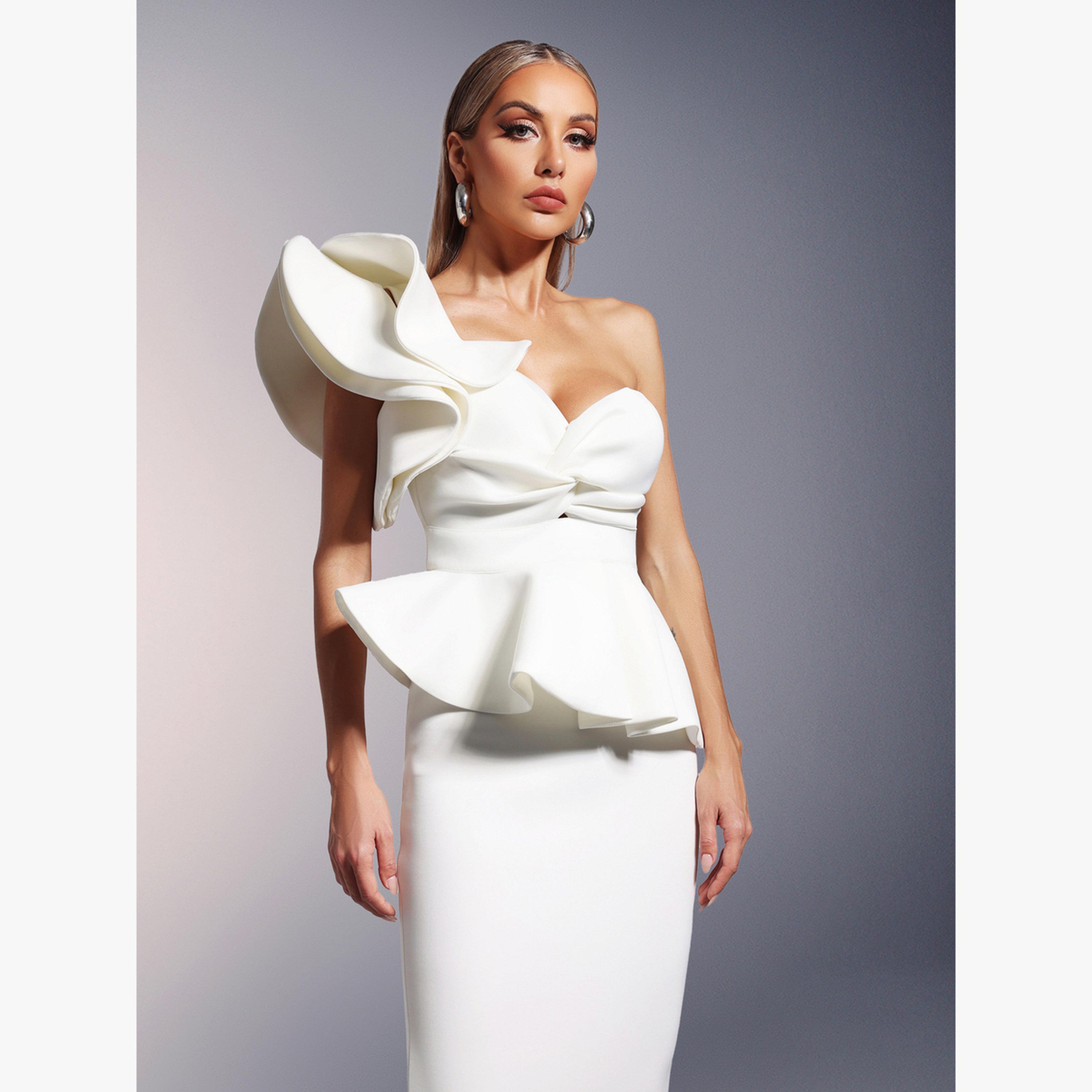 طقم بلوزة بكشكش بيبلوم وتنورة ميدي-women-clothing-coordsets-image-4