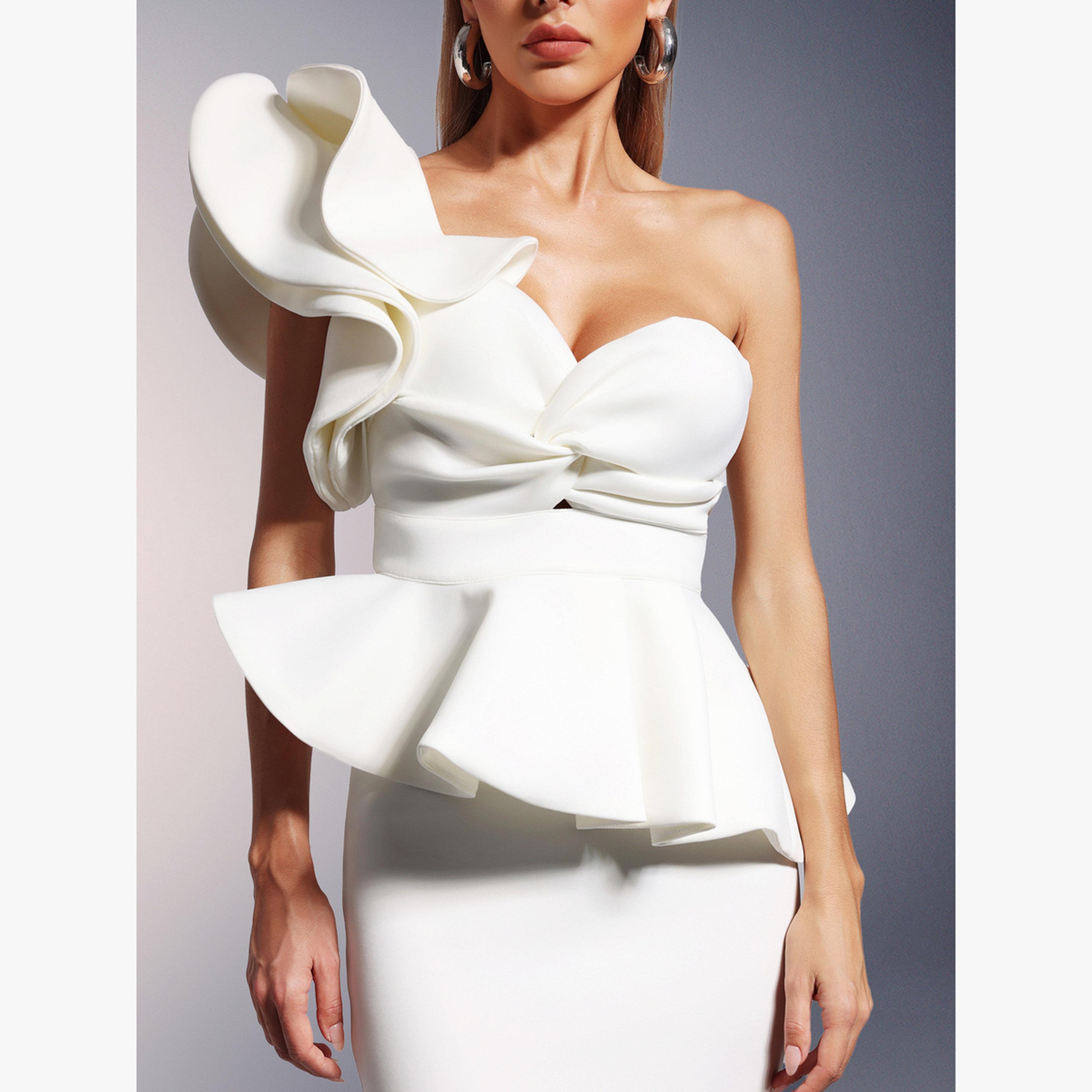 طقم بلوزة بكشكش بيبلوم وتنورة ميدي-women-clothing-coordsets-image-5