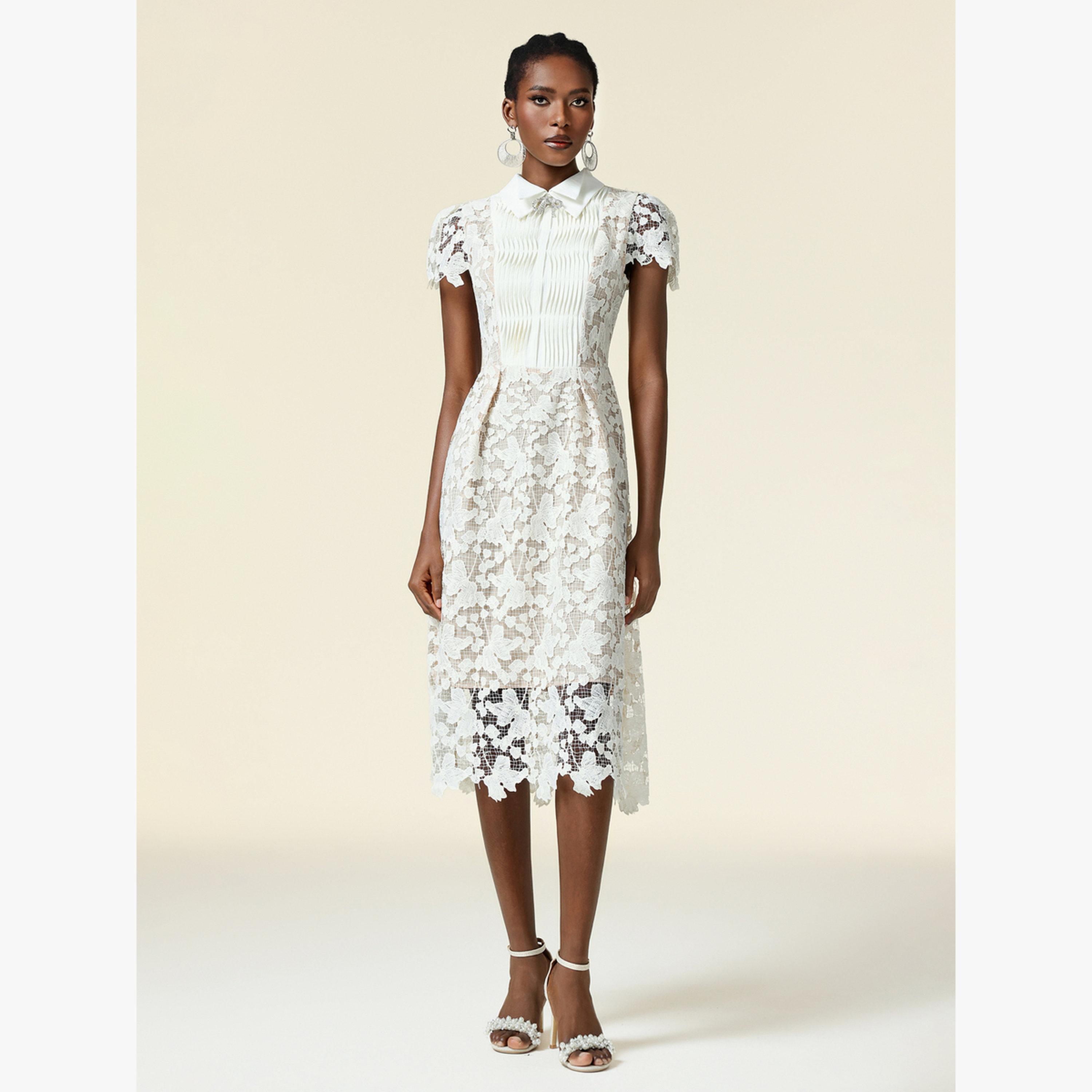 Bella Barnett X Styli Women White Lace Collared Midi Dress-women-clothing-dresses-image-1