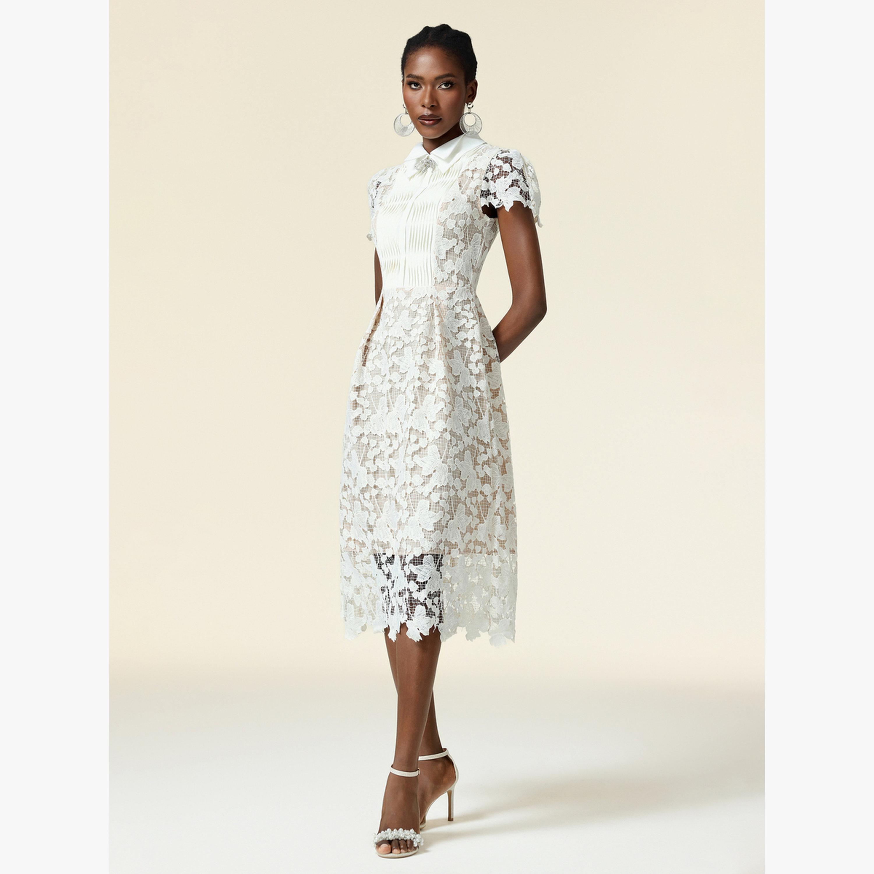 Bella Barnett X Styli Women White Lace Collared Midi Dress-women-clothing-dresses-image-2