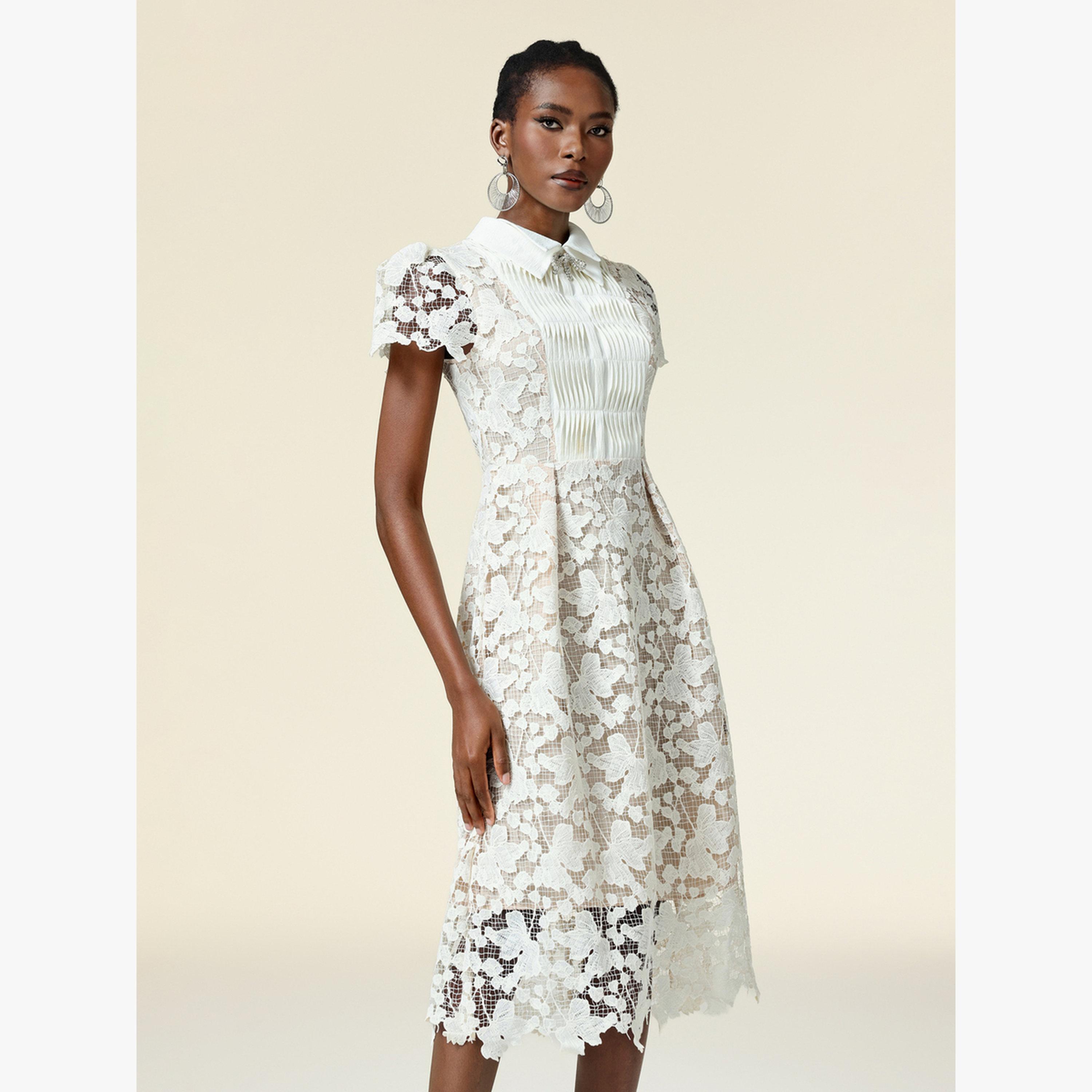 Bella Barnett X Styli Women White Lace Collared Midi Dress-women-clothing-dresses-image-4