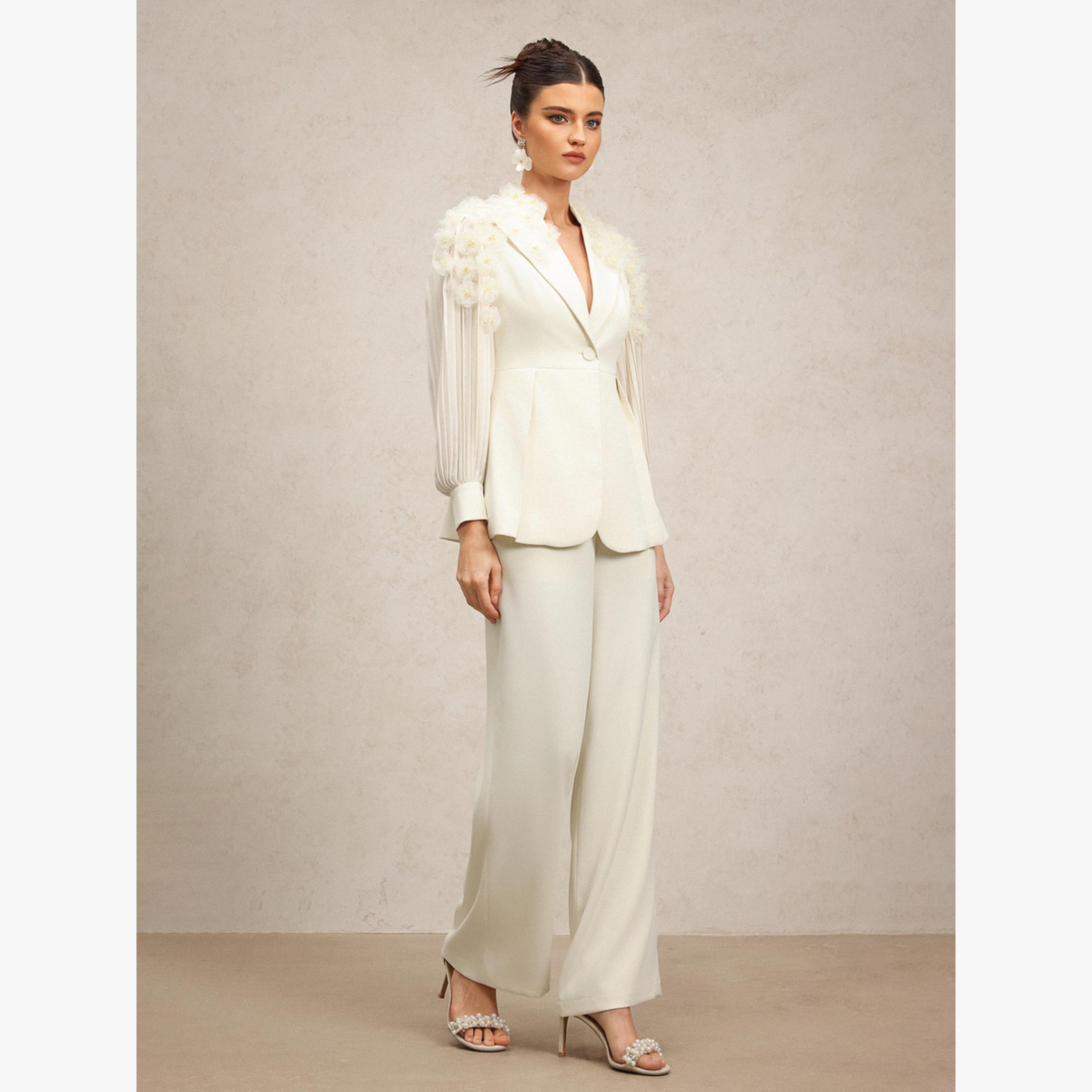 Bella Barnett X Styli Women 3D Flower Pleated Blazer and Pants Co-Ords-women-clothing-coordsets-image-2