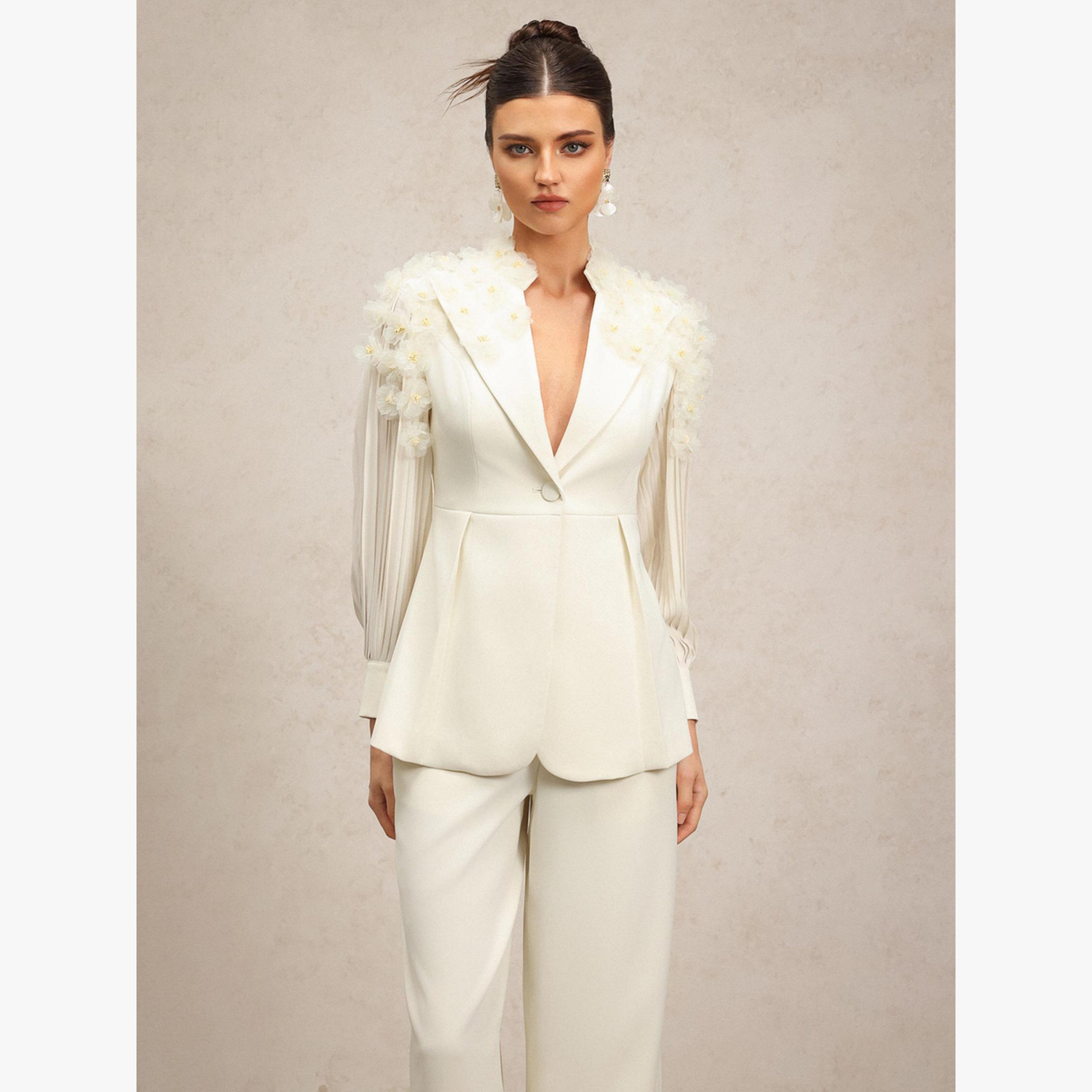 Bella Barnett X Styli Women 3D Flower Pleated Blazer and Pants Co-Ords-women-clothing-coordsets-image-3