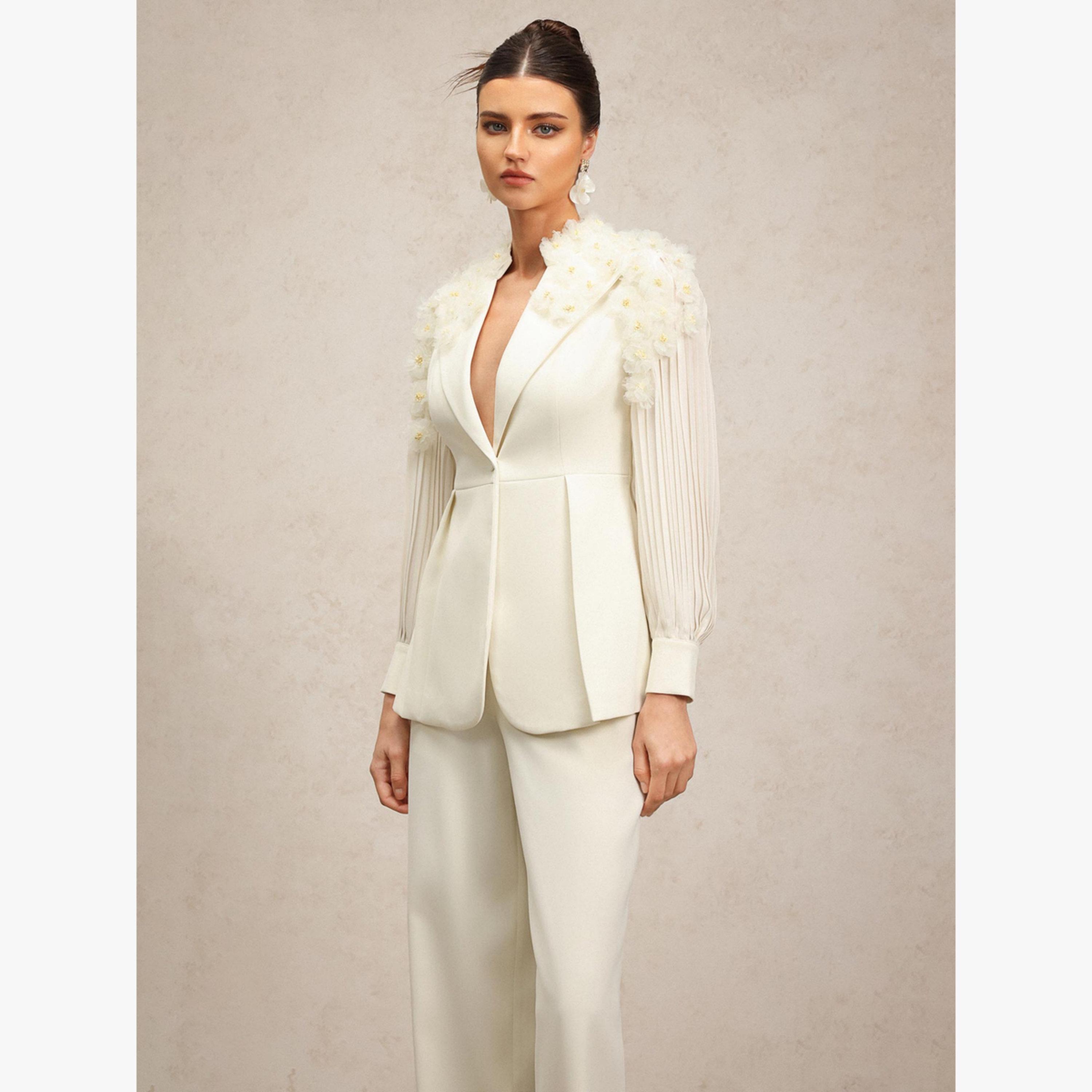 Bella Barnett X Styli Women 3D Flower Pleated Blazer and Pants Co-Ords-women-clothing-coordsets-image-4