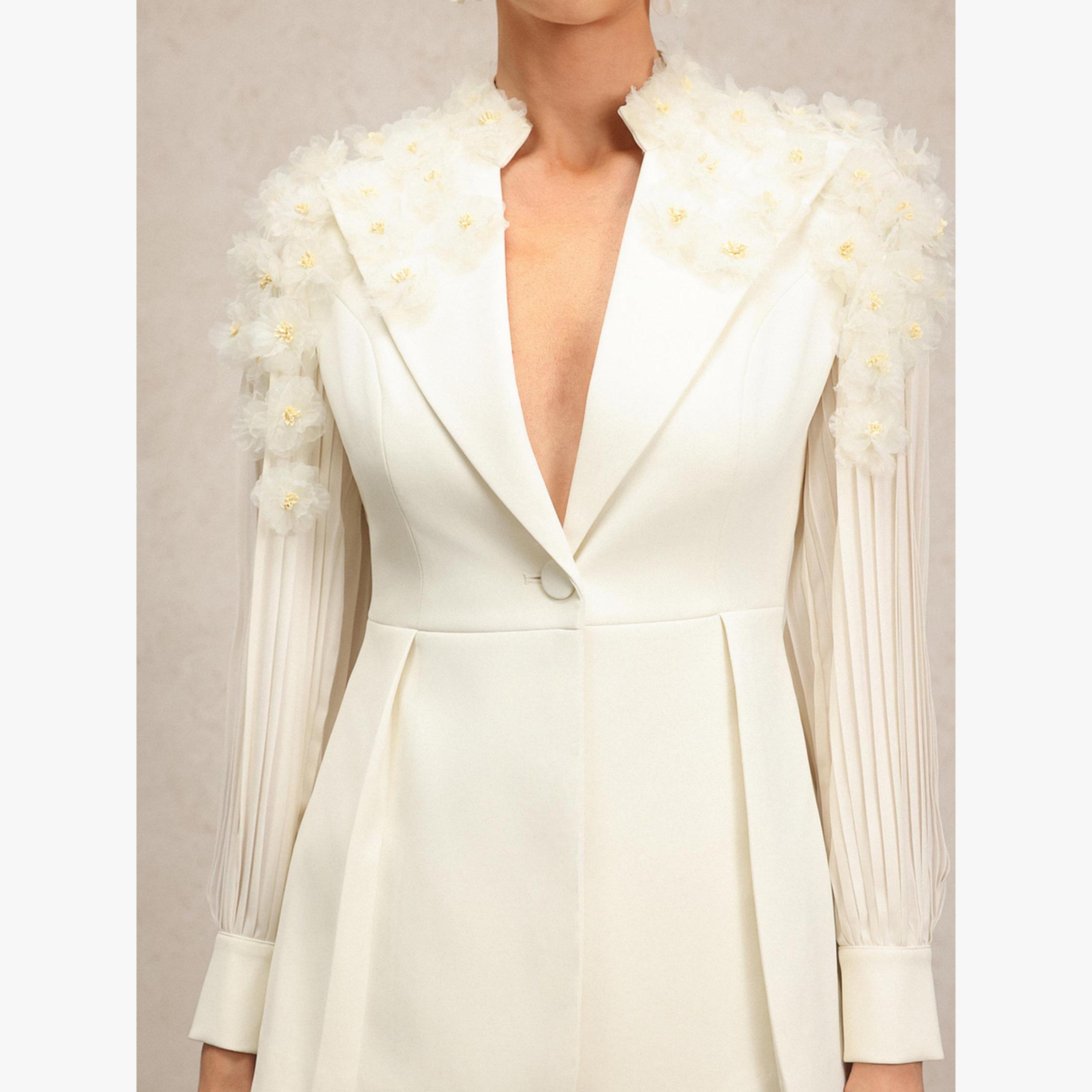 Bella Barnett X Styli Women 3D Flower Pleated Blazer and Pants Co-Ords-women-clothing-coordsets-image-5
