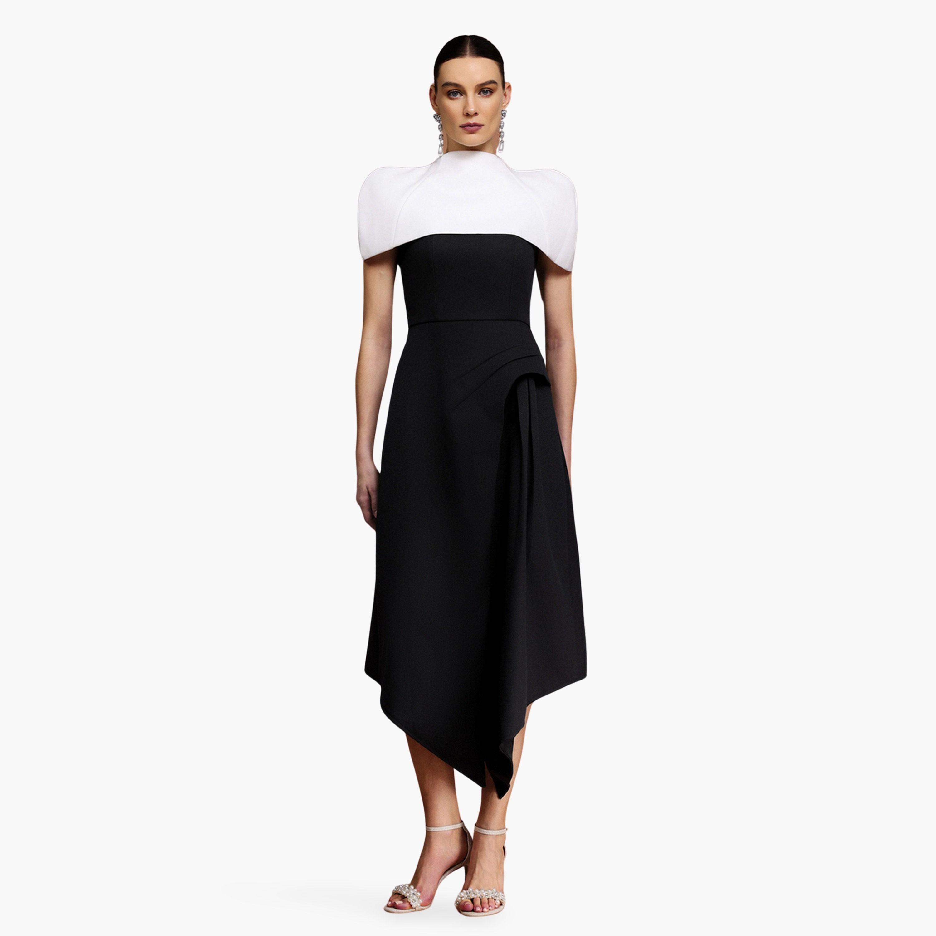 فستان ميدي بوشاح وبتفاصيل طيات غير متماثلة-women-clothing-dresses-image-1