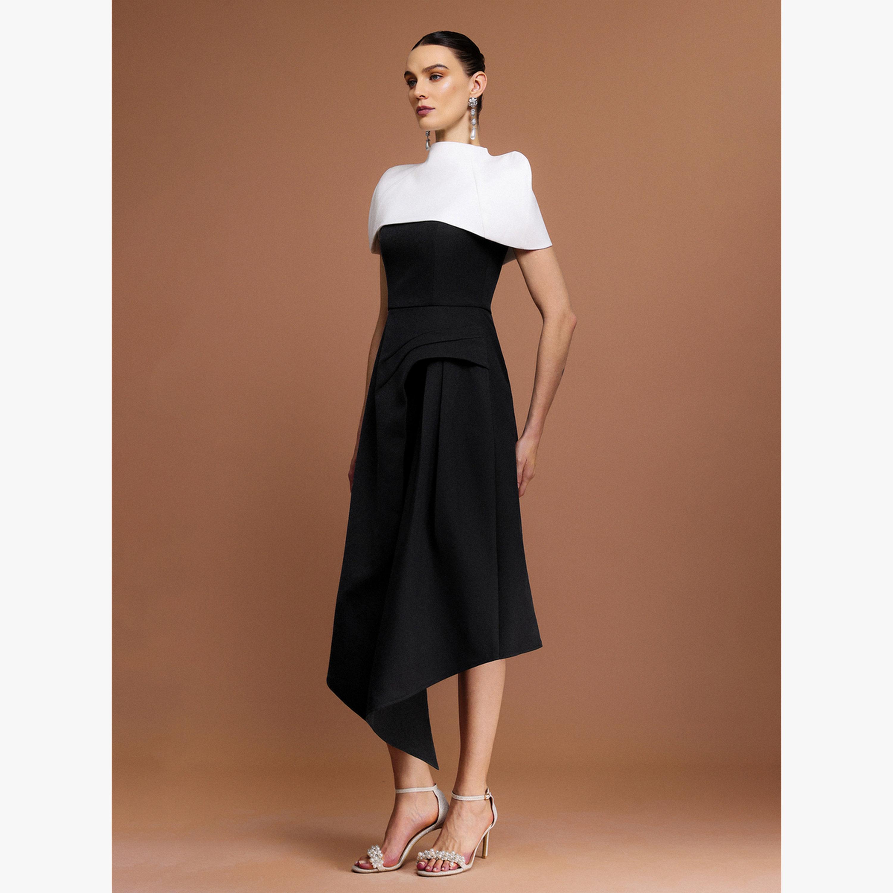 فستان ميدي بوشاح وبتفاصيل طيات غير متماثلة-women-clothing-dresses-image-2