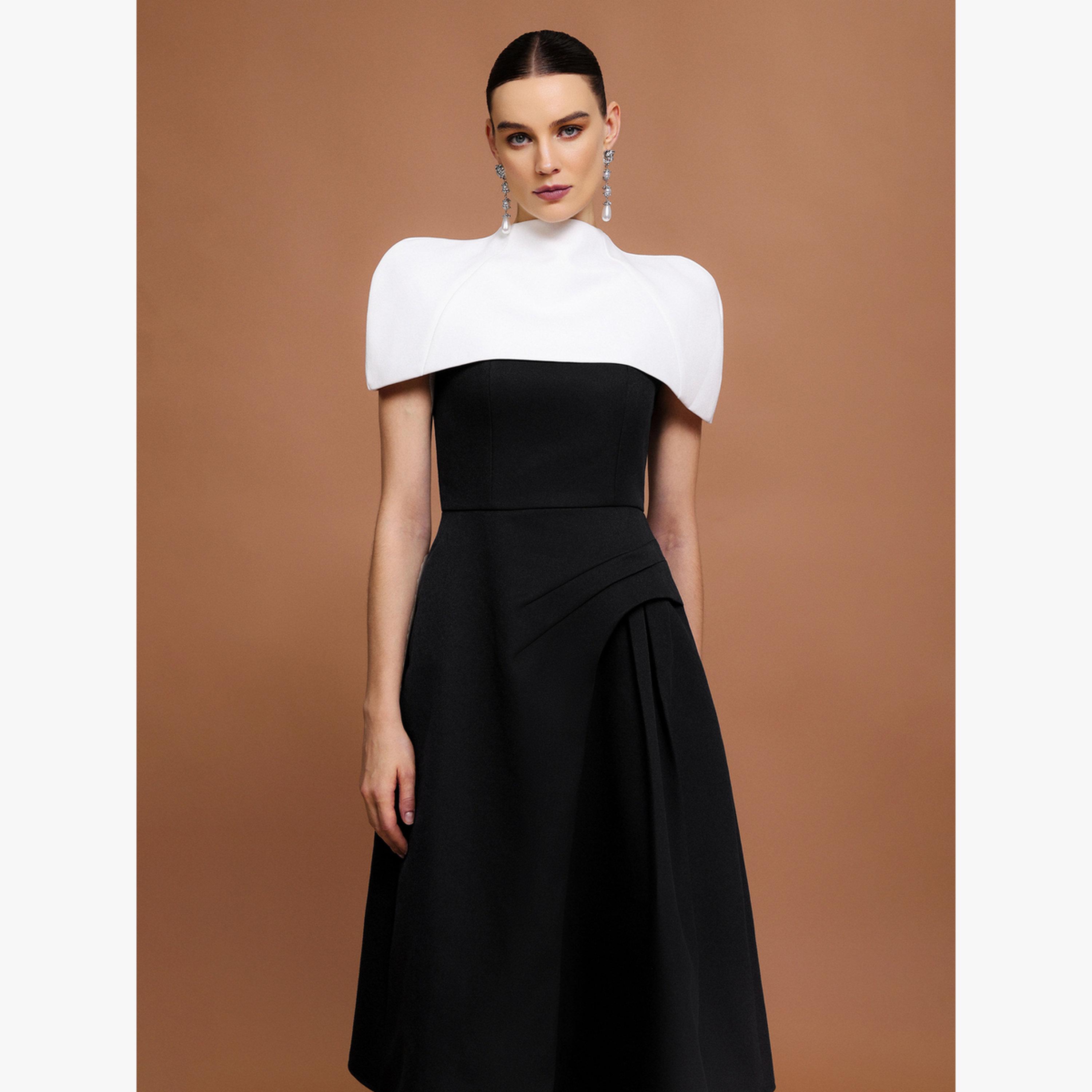 فستان ميدي بوشاح وبتفاصيل طيات غير متماثلة-women-clothing-dresses-image-3