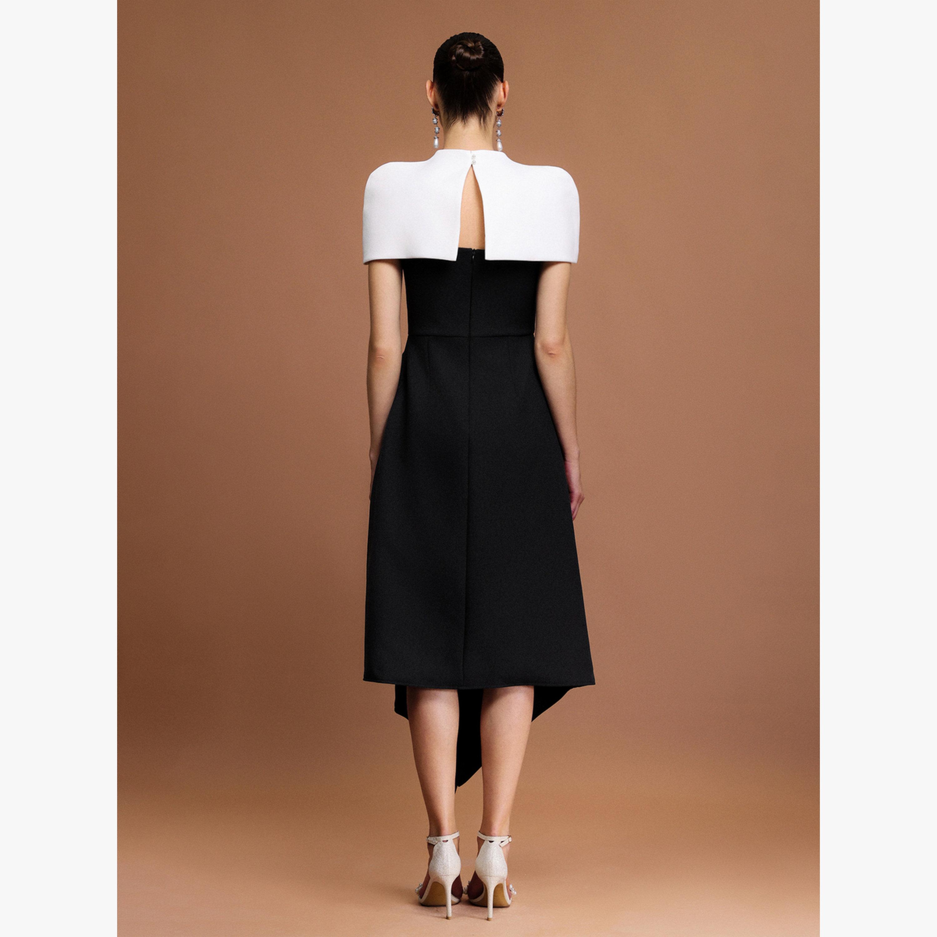 فستان ميدي بوشاح وبتفاصيل طيات غير متماثلة-women-clothing-dresses-image-5