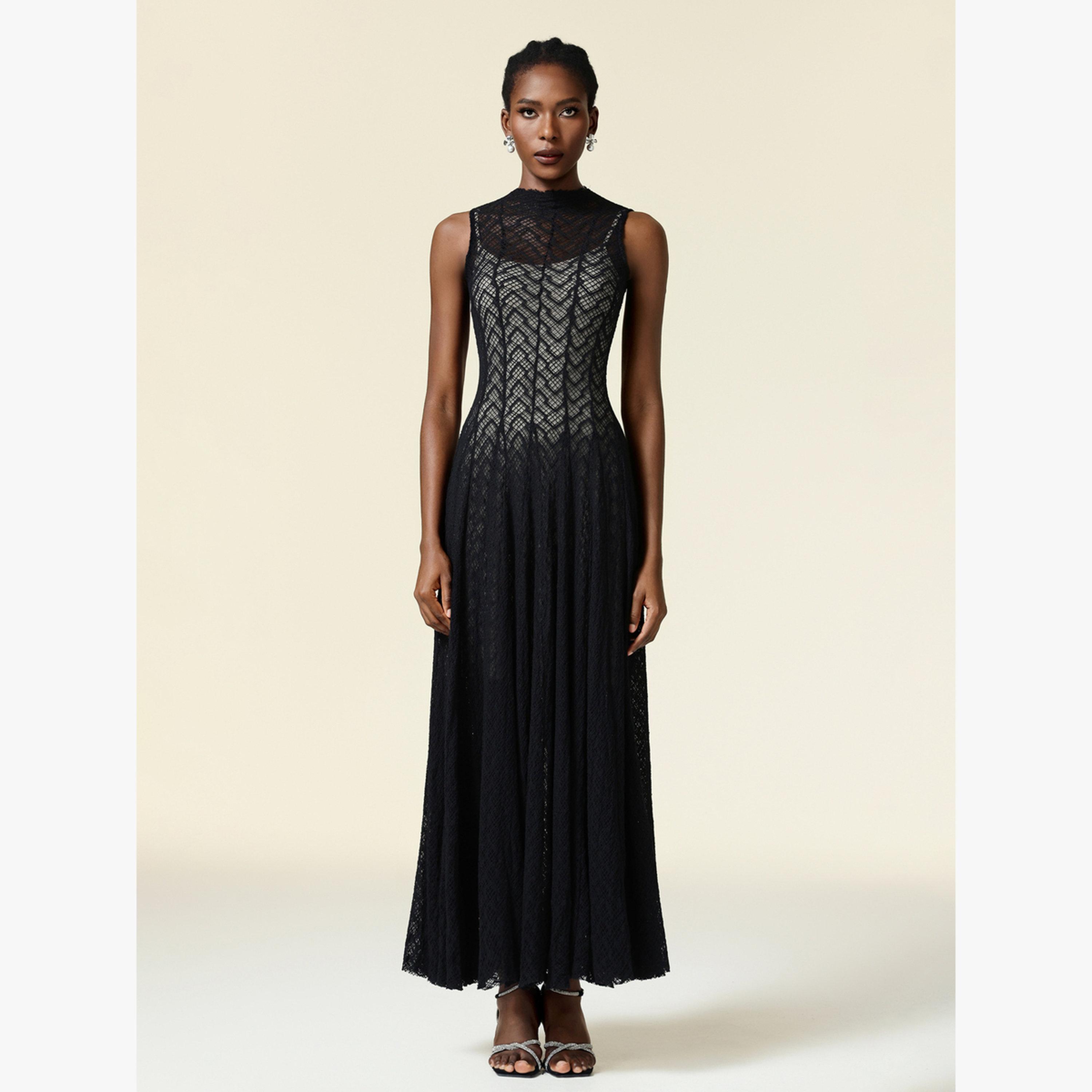 فستان طويل بتفاصيل دانتيل بلا أكمام-women-clothing-dresses-image-1
