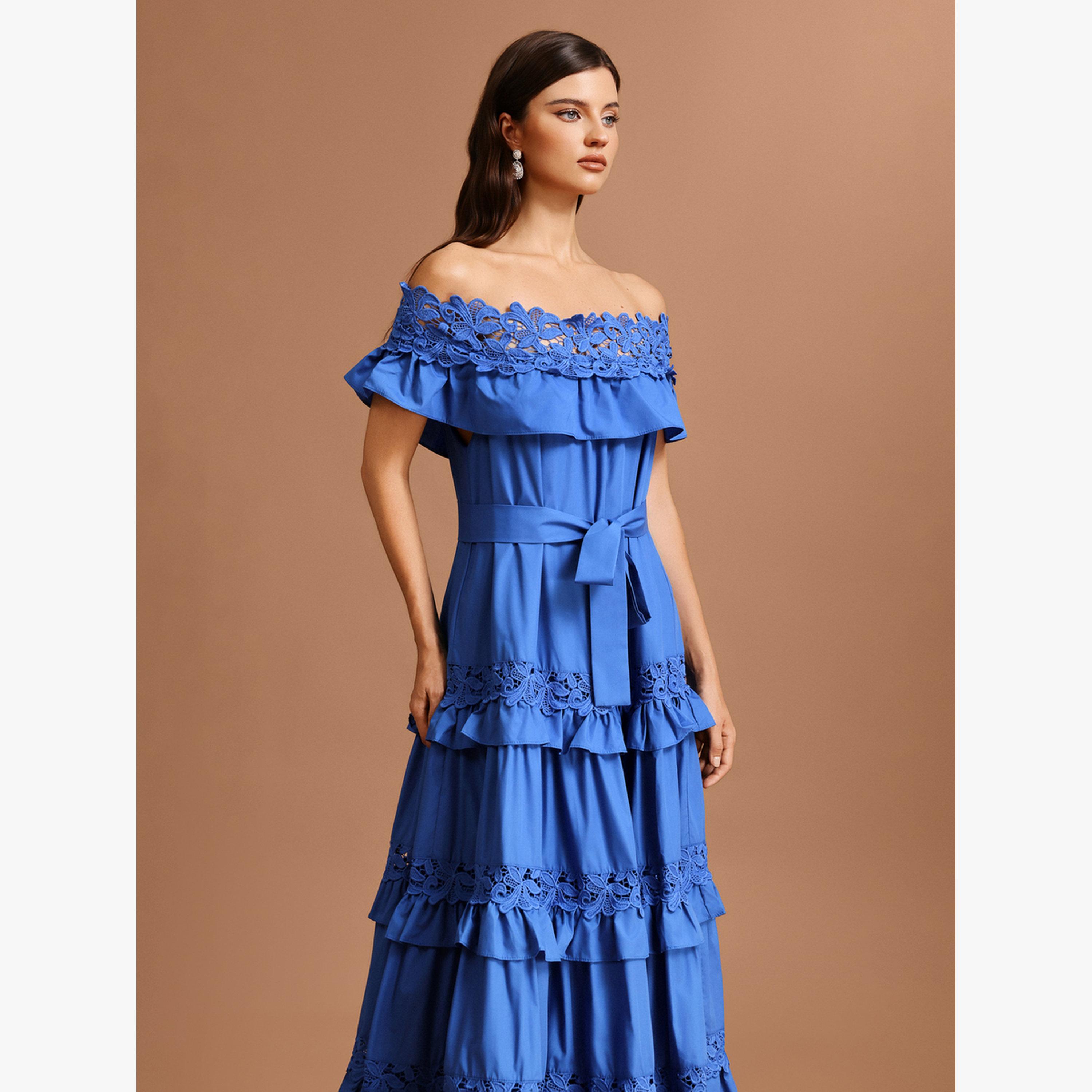 Bella Barnett X Styli Women Dark Blue Off Shoulder Lace Maxi Dress-women-clothing-dresses-image-3