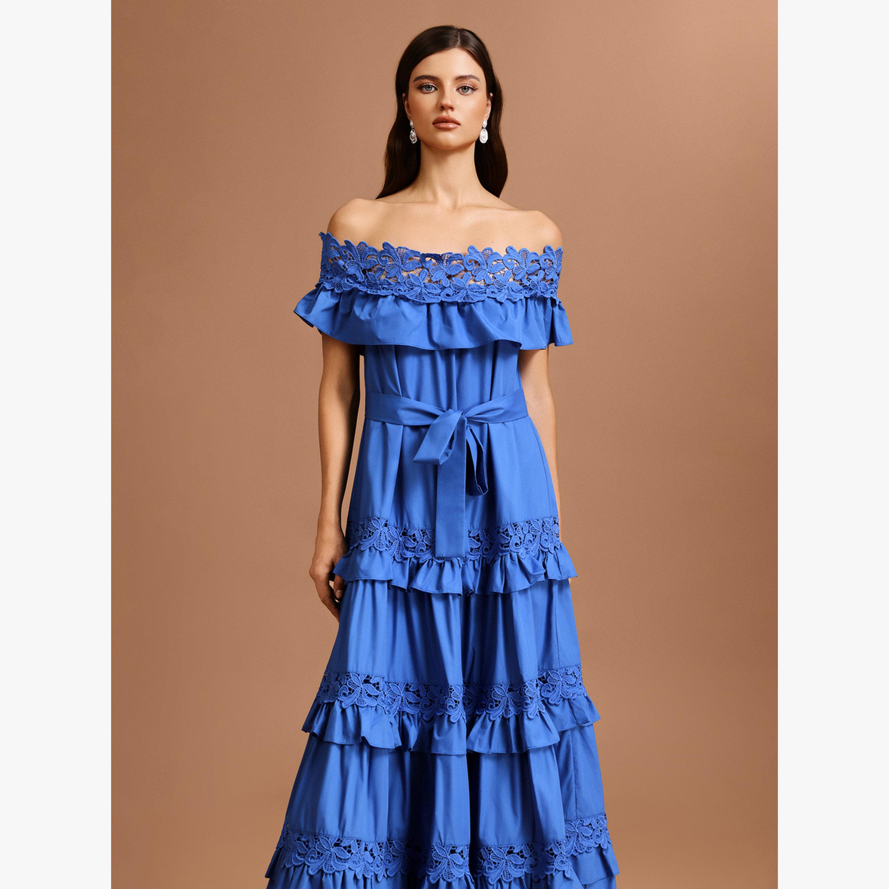 Bella Barnett X Styli Women Dark Blue Off Shoulder Lace Maxi Dress-women-clothing-dresses-image-4