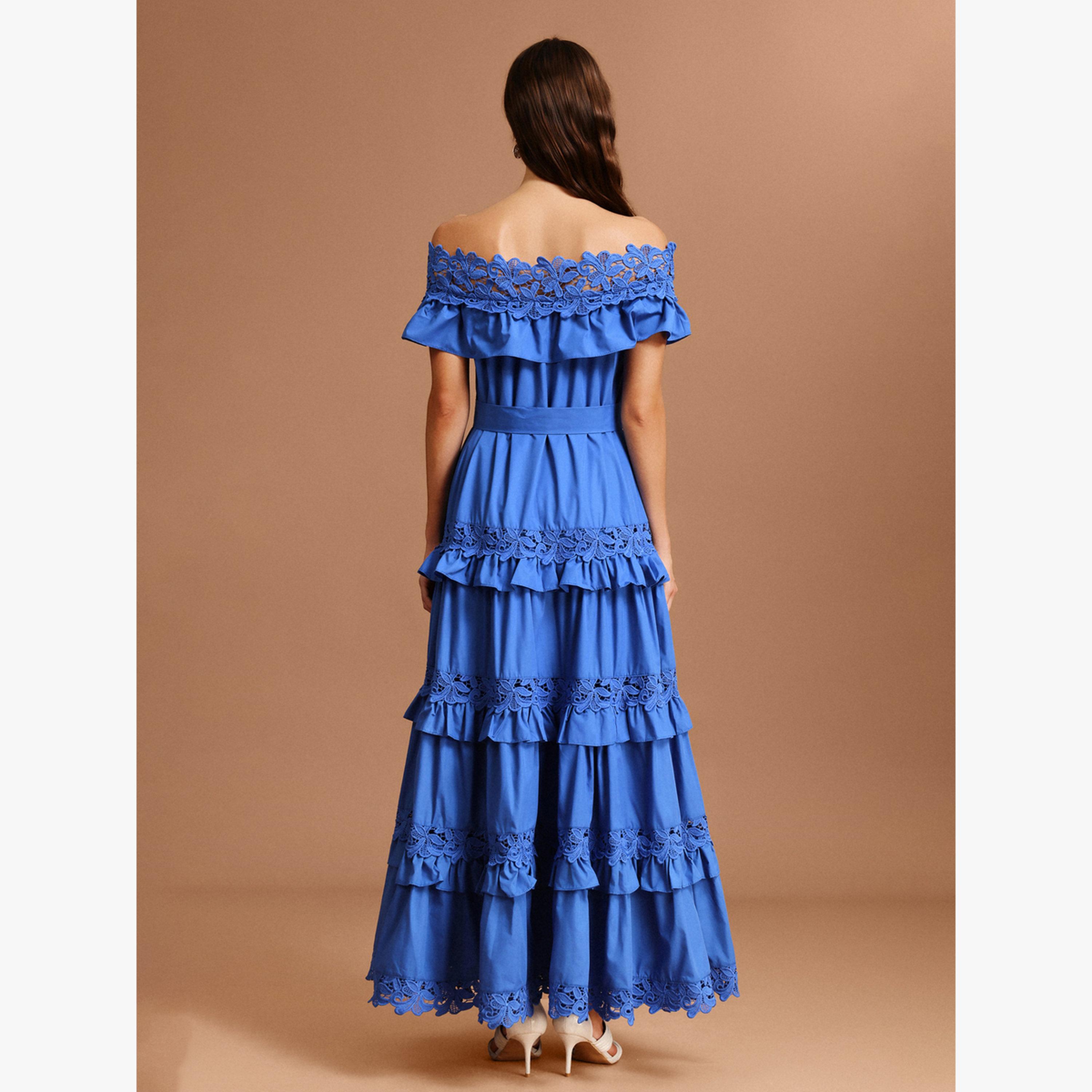 Bella Barnett X Styli Women Dark Blue Off Shoulder Lace Maxi Dress-women-clothing-dresses-image-5