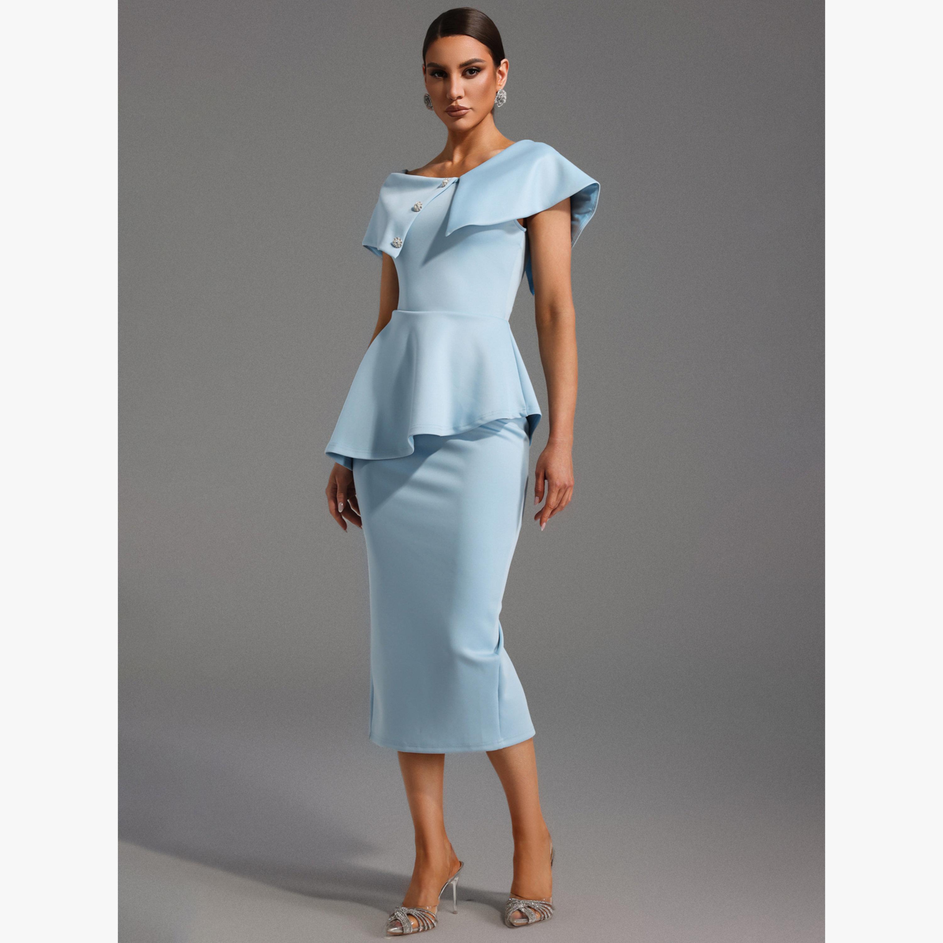 Bella Barnett X Styli Women Blue Bodycon Peplum Midi Dress-women-clothing-dresses-image-3